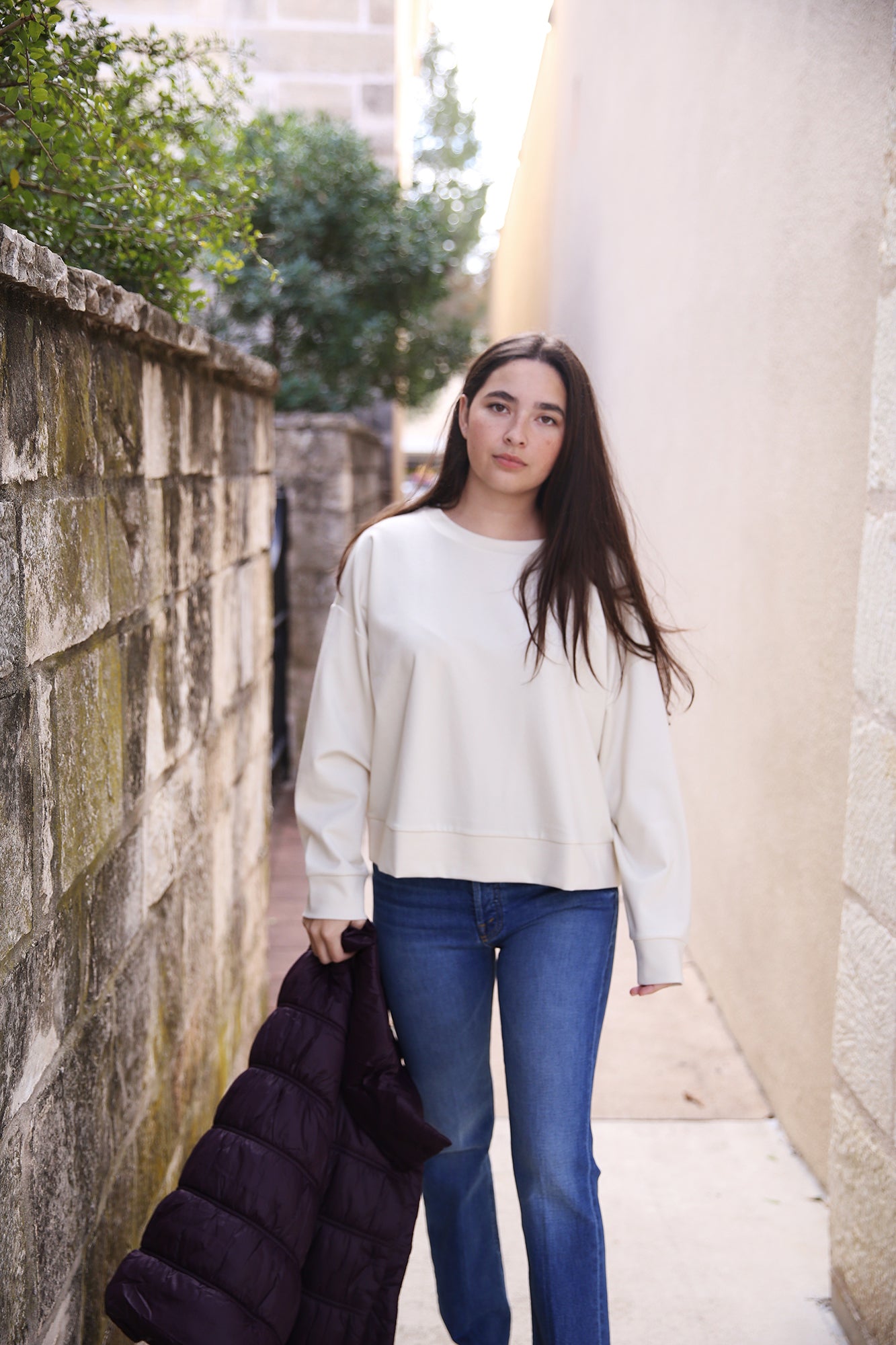 Lightweight Ponte Round Neck Top Sweatshirt