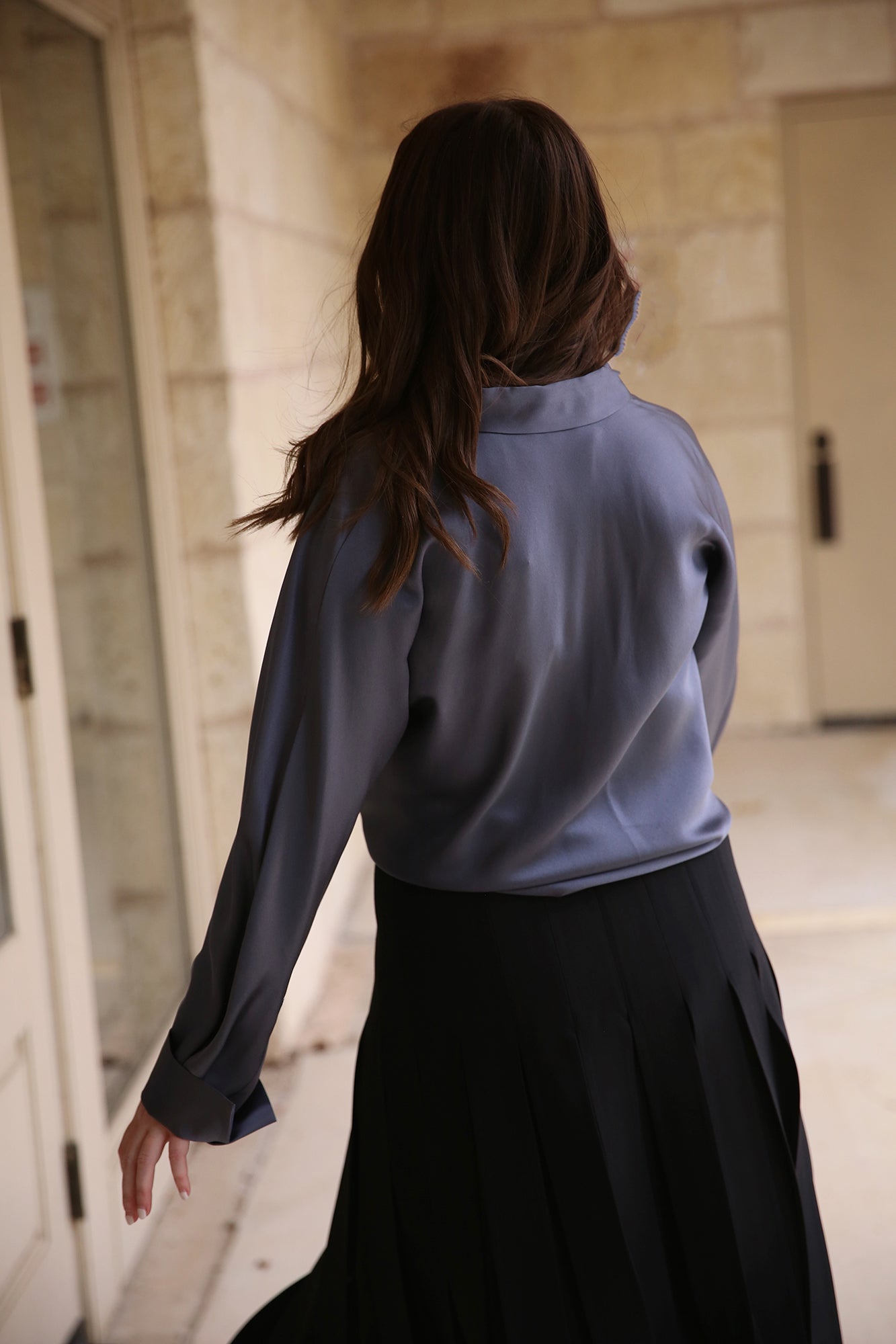 Long Sleeve Bias Silk Blouse Iris Water