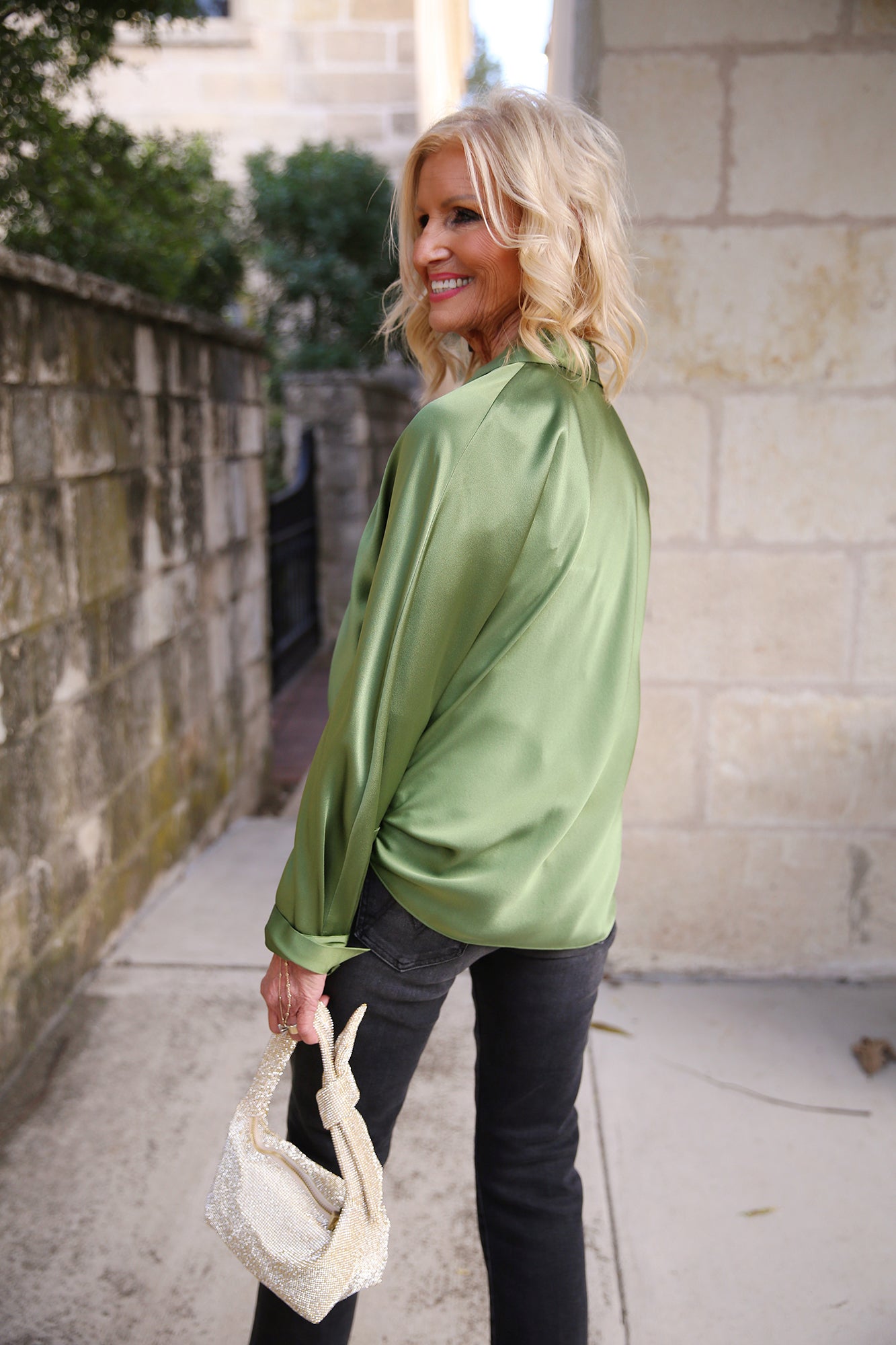 Long Sleeve Bias Silk Blouse Sycamore