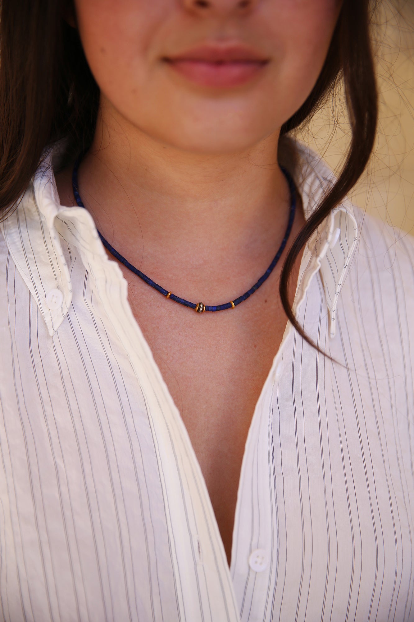 Tube Lapis With Diamond And Gold Beads
