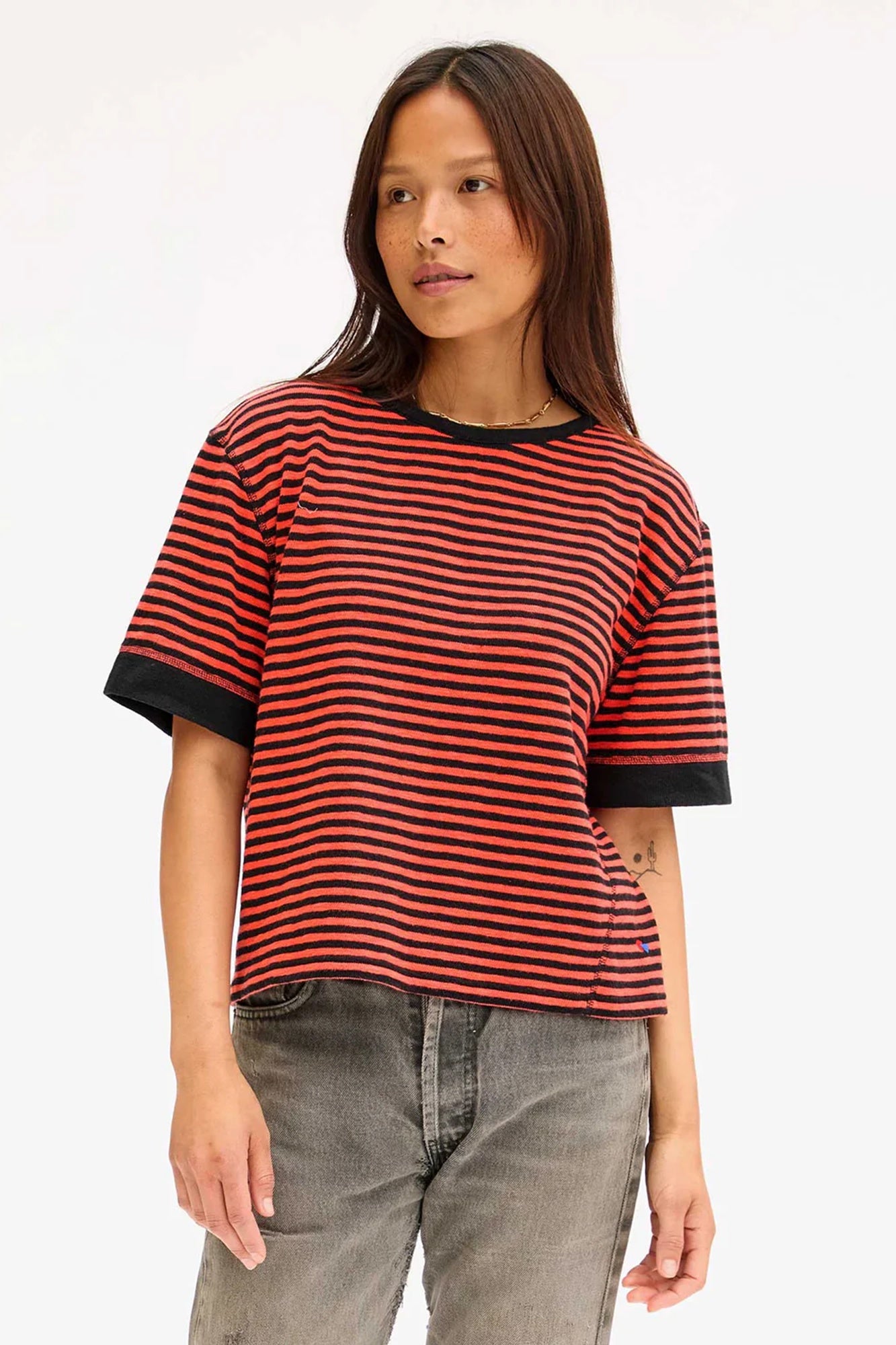 Le Bateau Tee Black/Poppy Stripe