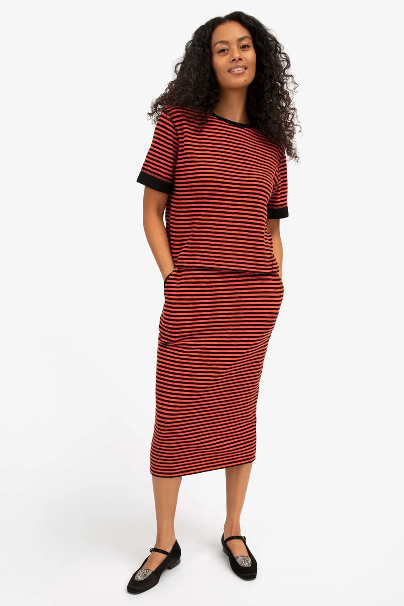 Le Tube Skirt Black/Poppy Stripe