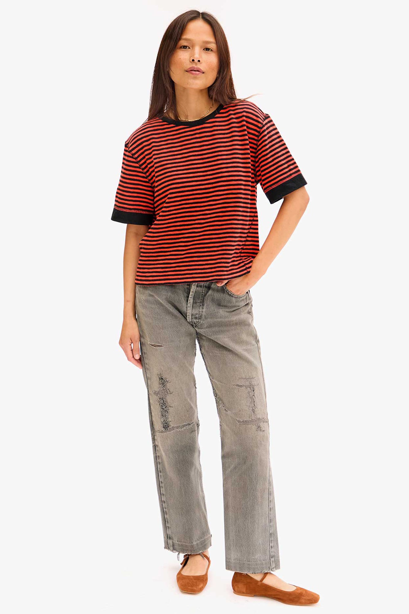 Le Bateau Tee Black/Poppy Stripe