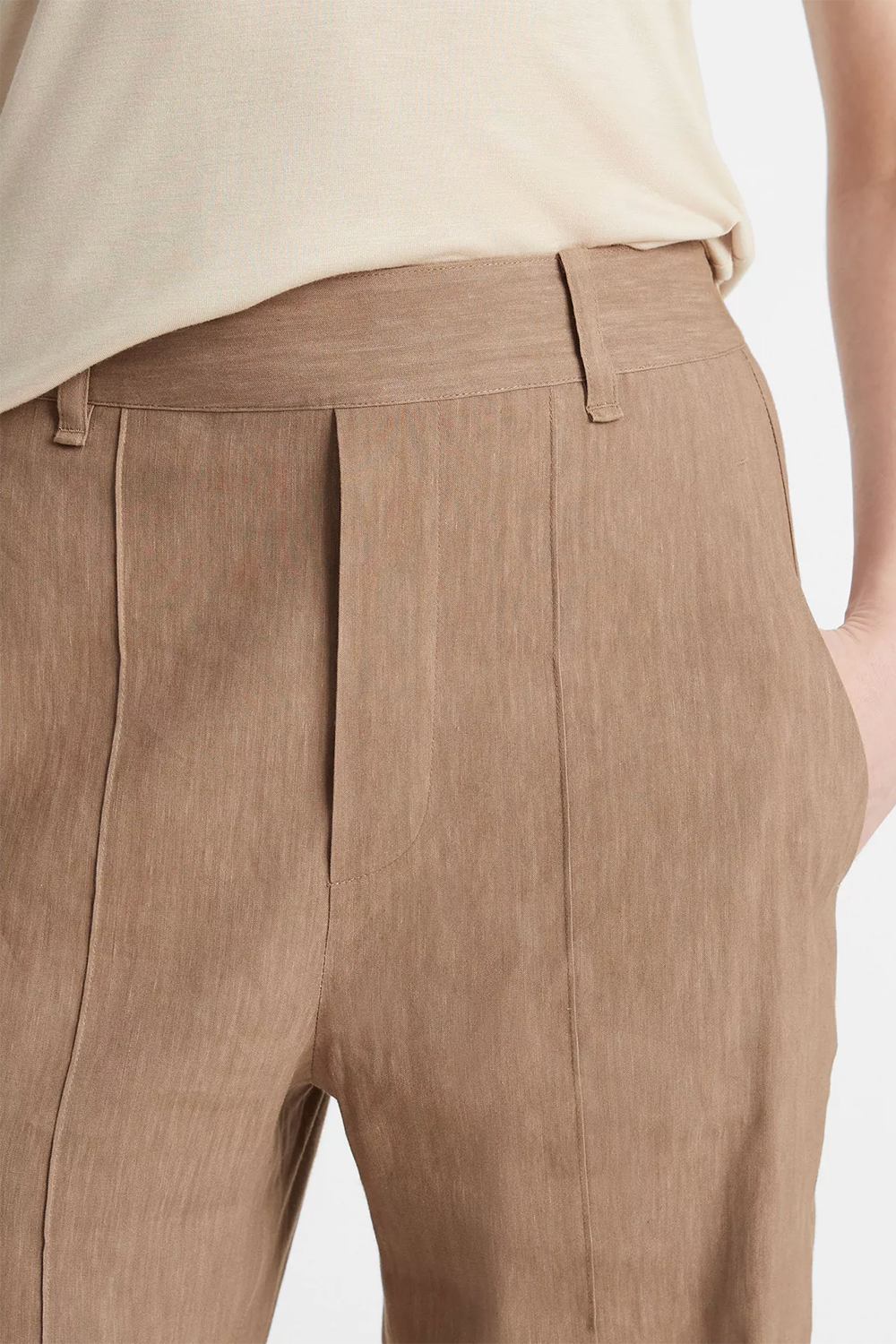 Linen-Blend High-Waist Pull On Pant Shale