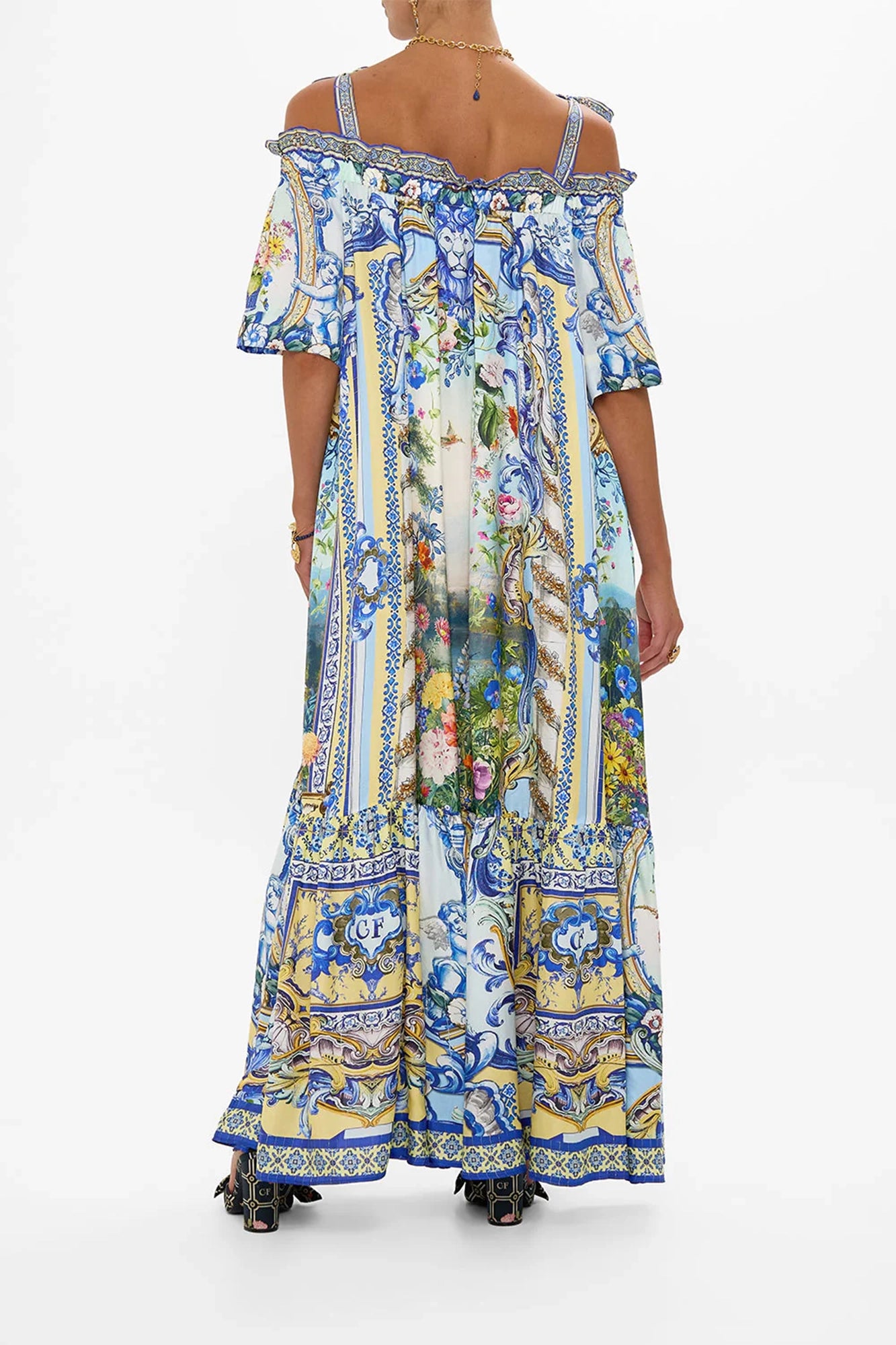 Long Off Shoulder Frill Dress With Straps
