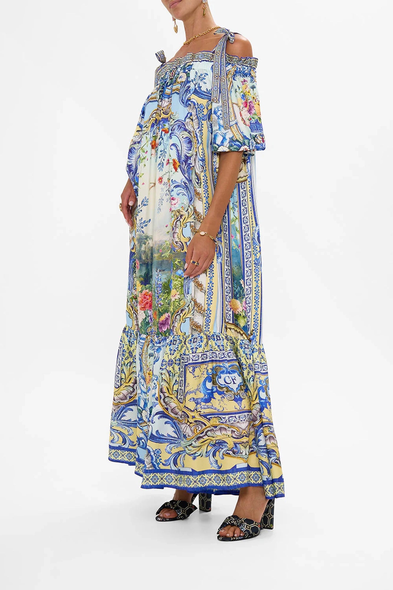 Long Off Shoulder Frill Dress With Straps