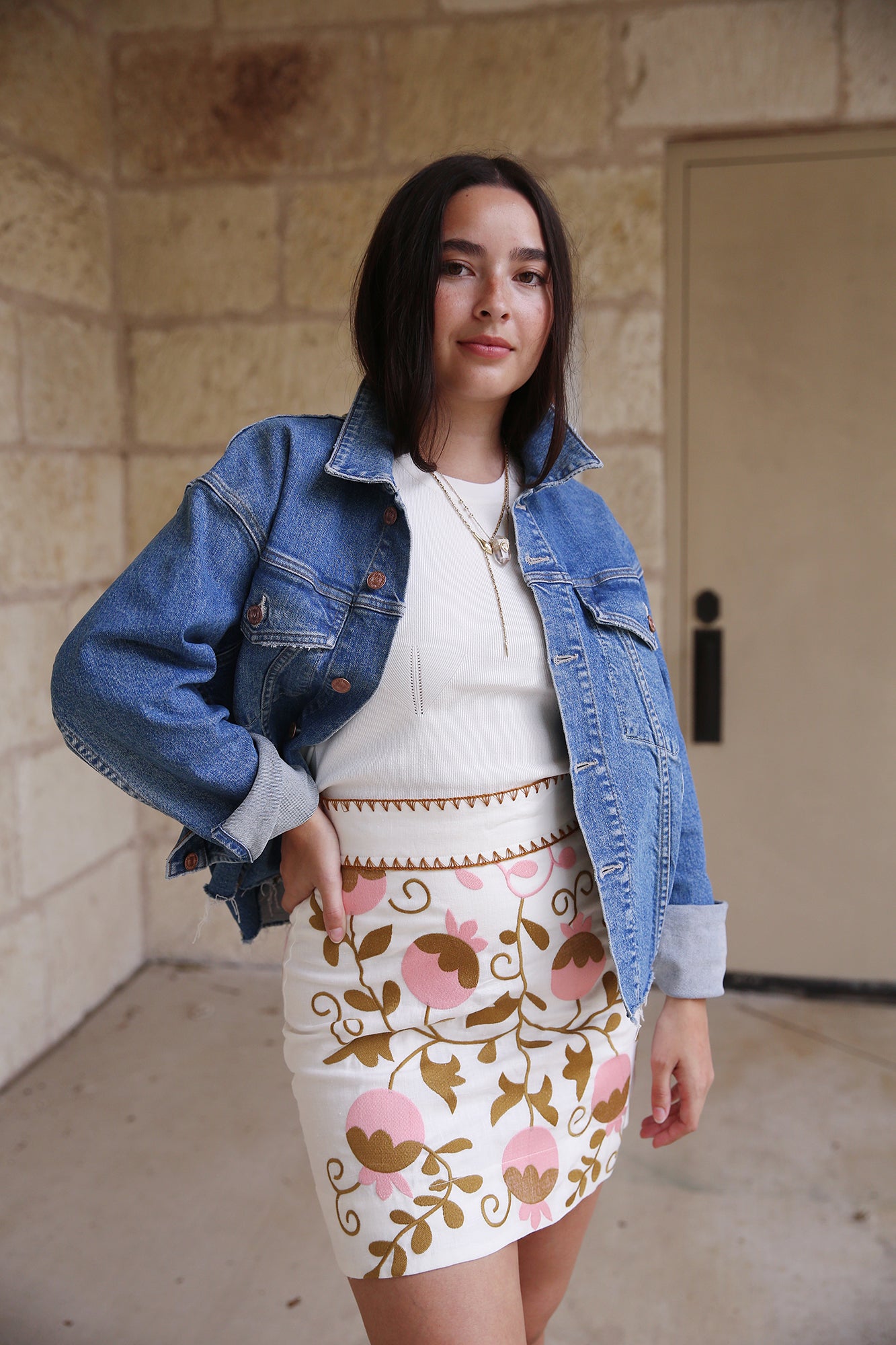 Almira Uzbeck Mini Skirt OffWhite/Pink