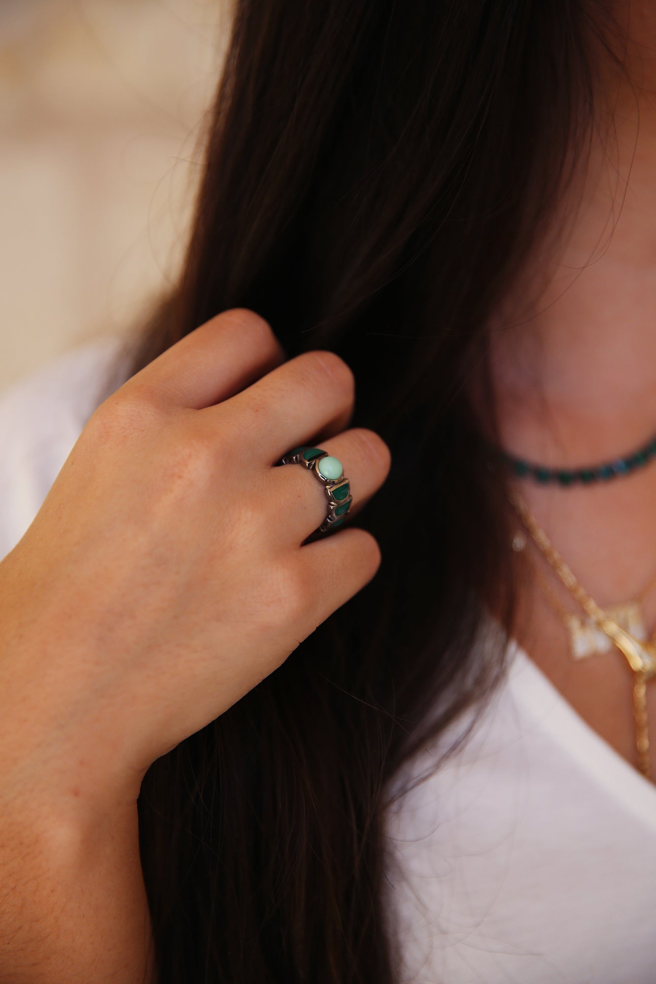 Luna Band Ring Chrysoprase + Green Onyx