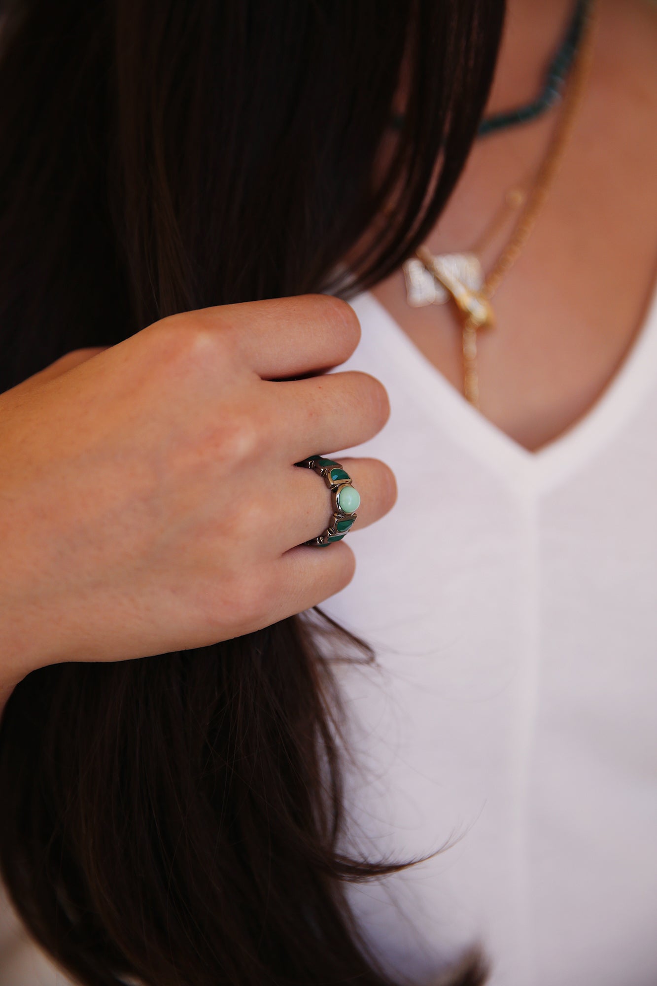 Luna Band Ring Chrysoprase + Green Onyx