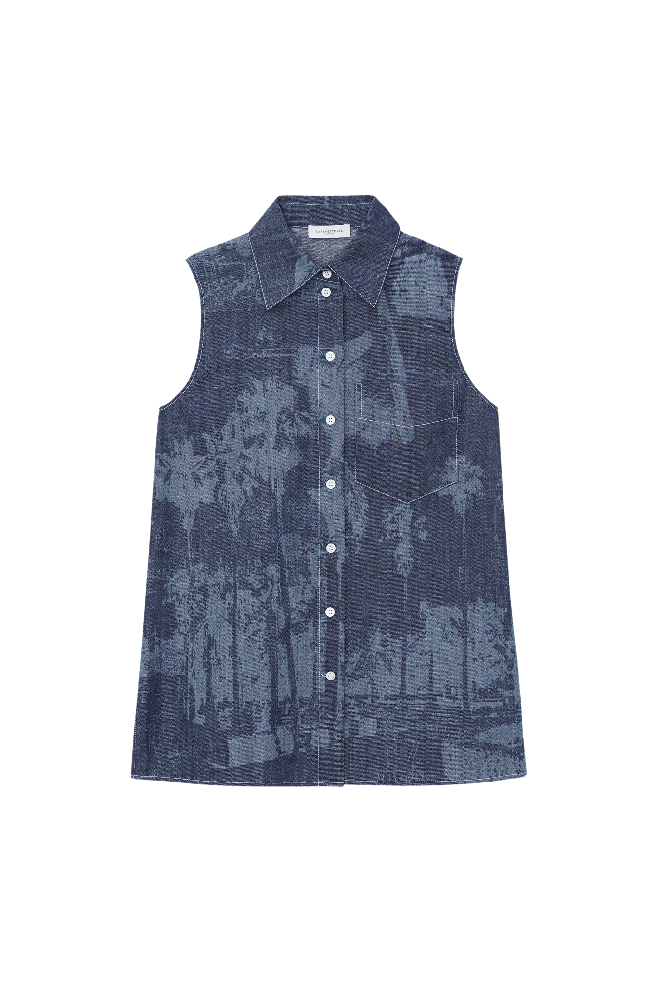 This season's Sleeveless Button Front Shirt from Lafayette 148 is crafted with premium Italian chambray, 