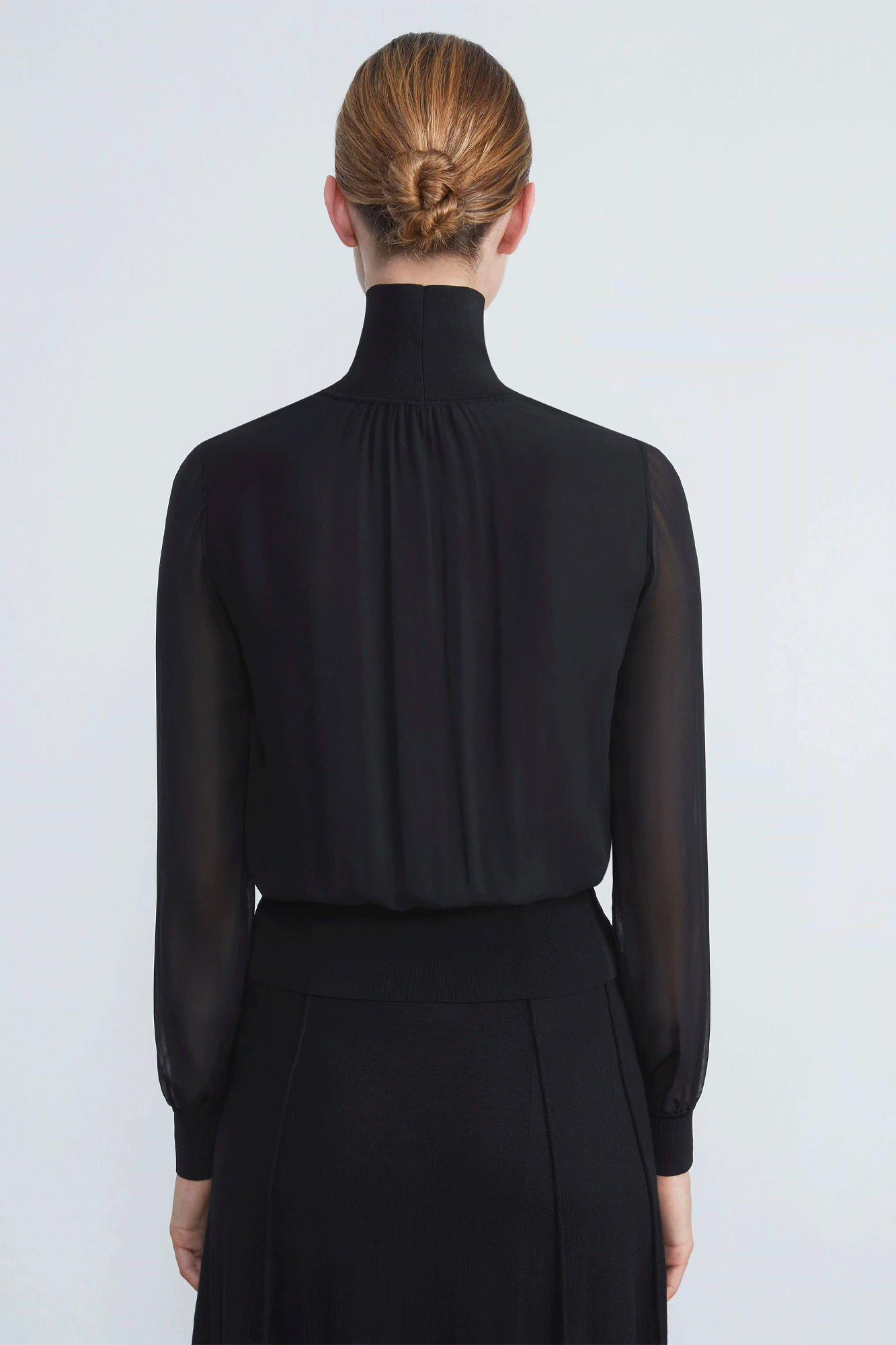 Turtleneck Blouse with Knit Trim