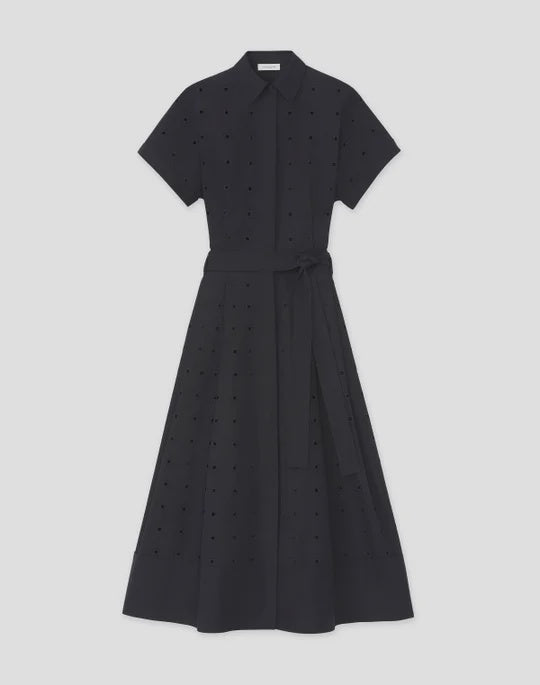 Organic Cotton Poplin Hand-Cut Black Eyelet Shirtdress