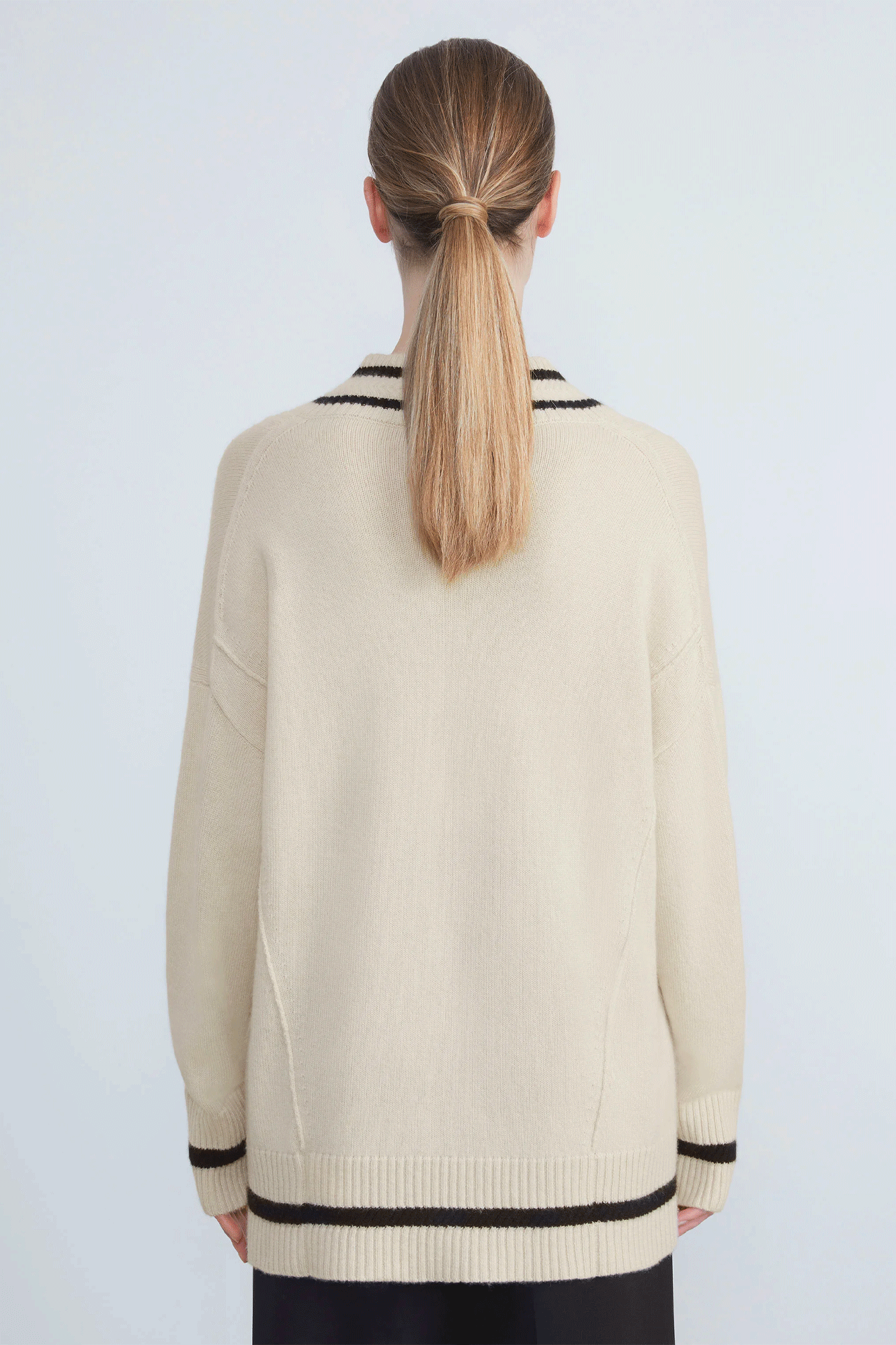 Stripe Trim V-Neck Sweater