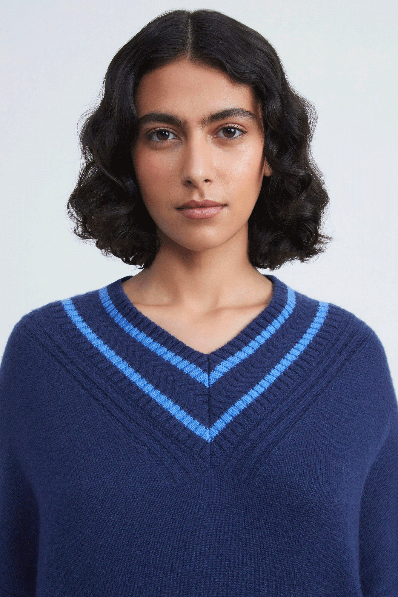 Stripe Trim V-Neck Sweater