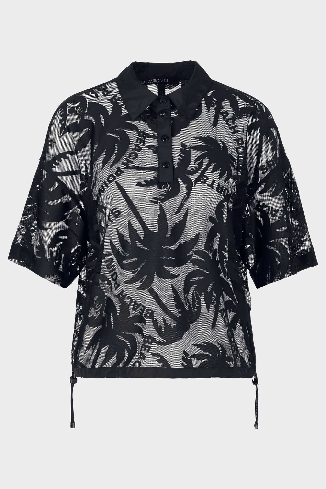 Beach Point Mesh Polo Shirt With Palm Tree Design Midnight Blue
