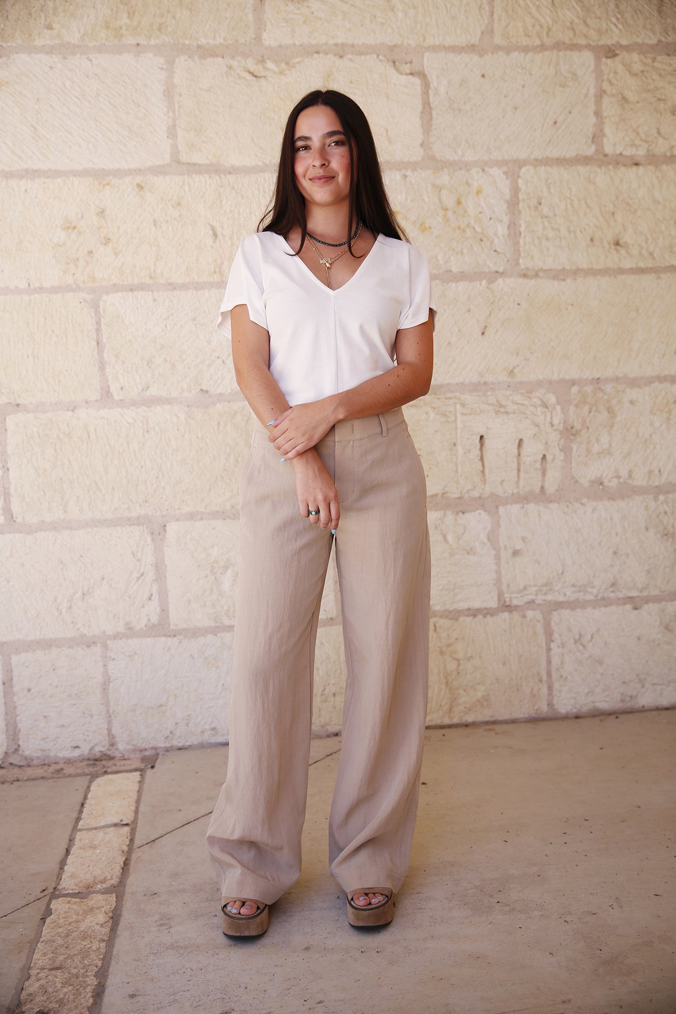 Mid Rise Textured Wide Leg Trouser Cliffside