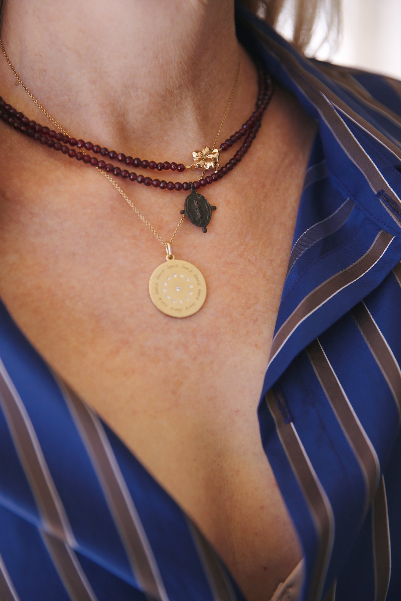 NSHAMI Religious Medal on Garnet Necklace