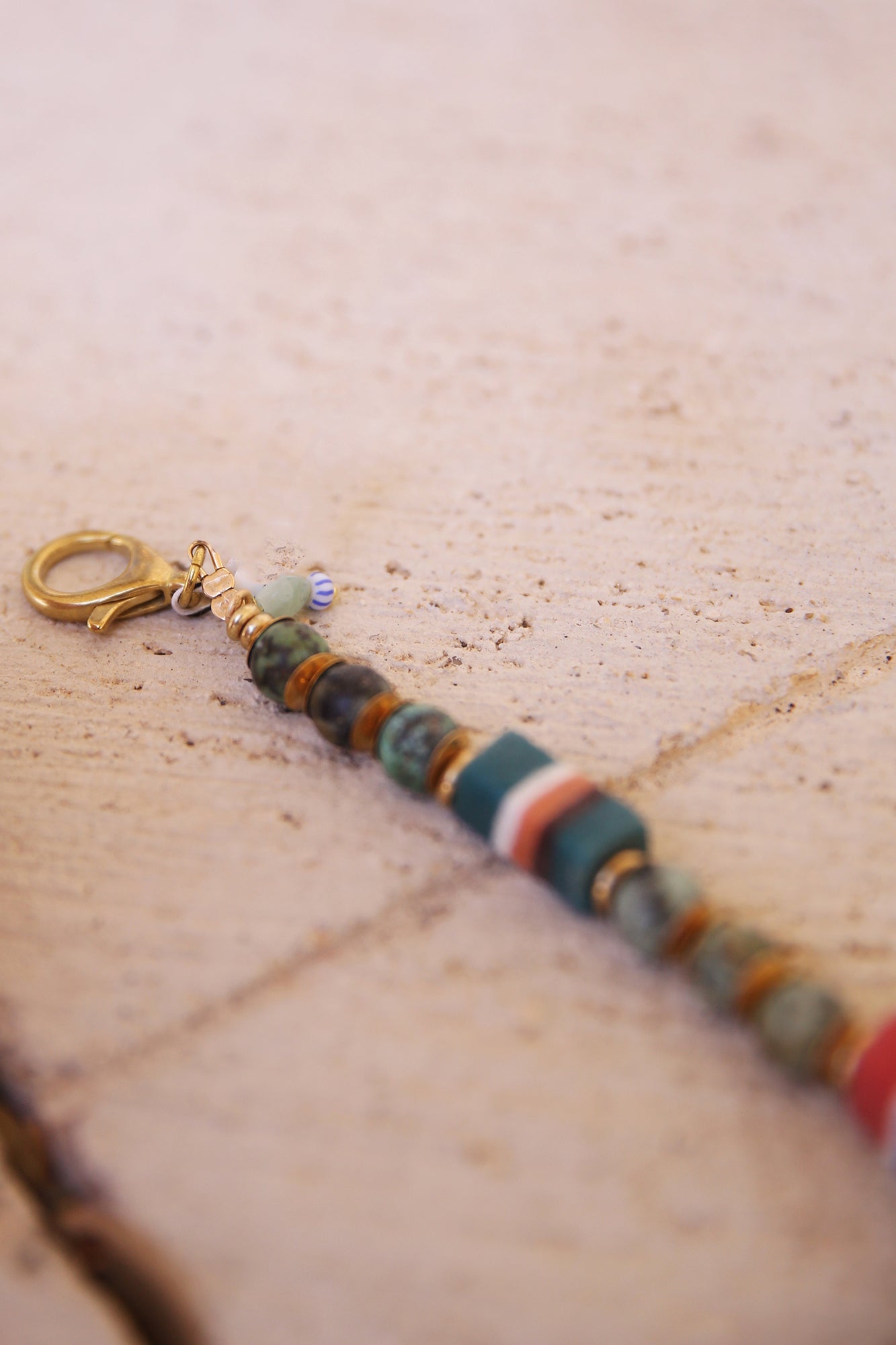 Necklace with African Turquoise, Ghanaian Sandcast Beads and Brass Findings