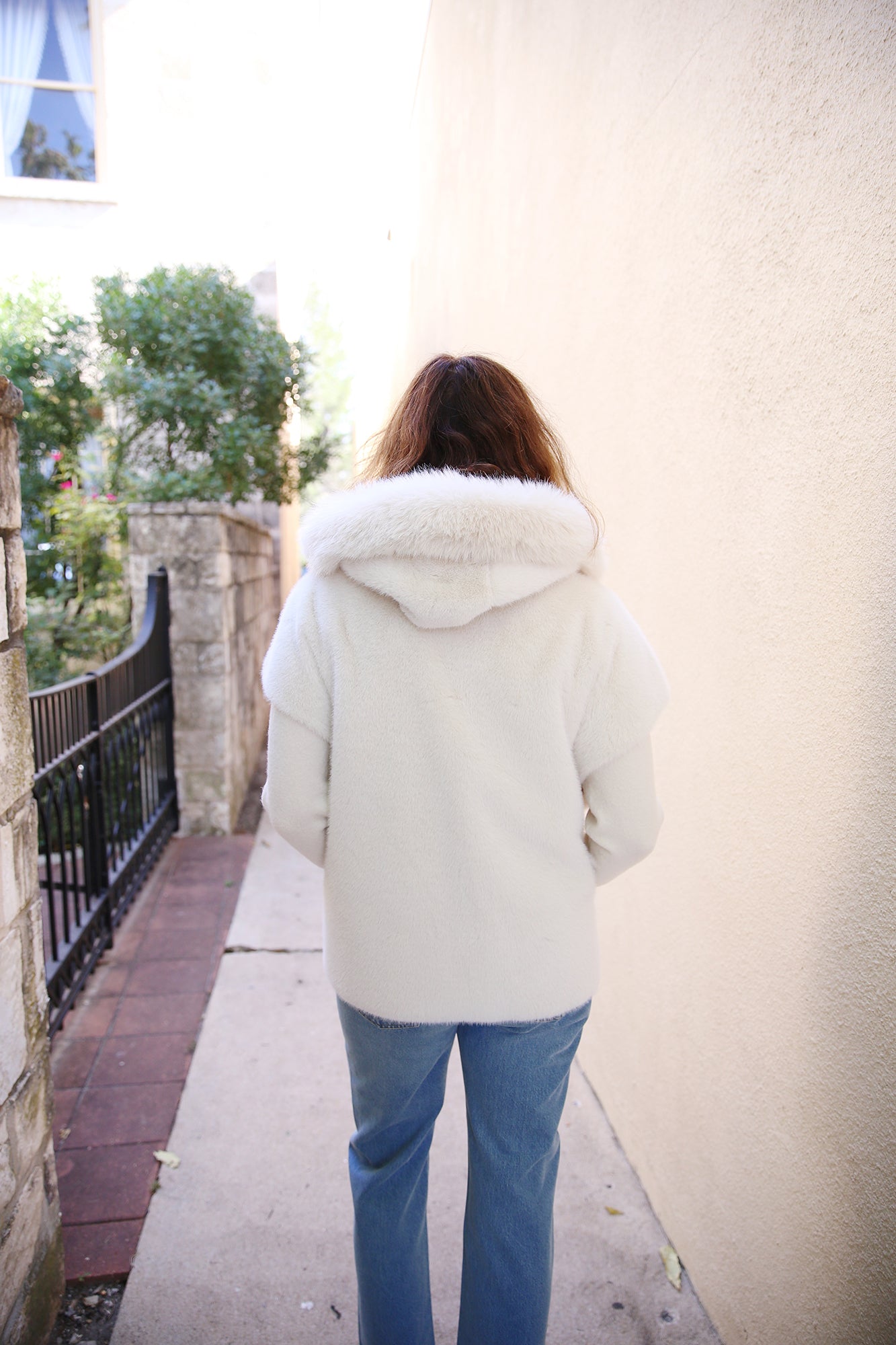 Out Of The Woods Oversized Hooded Vest in Fun Fur Smoke