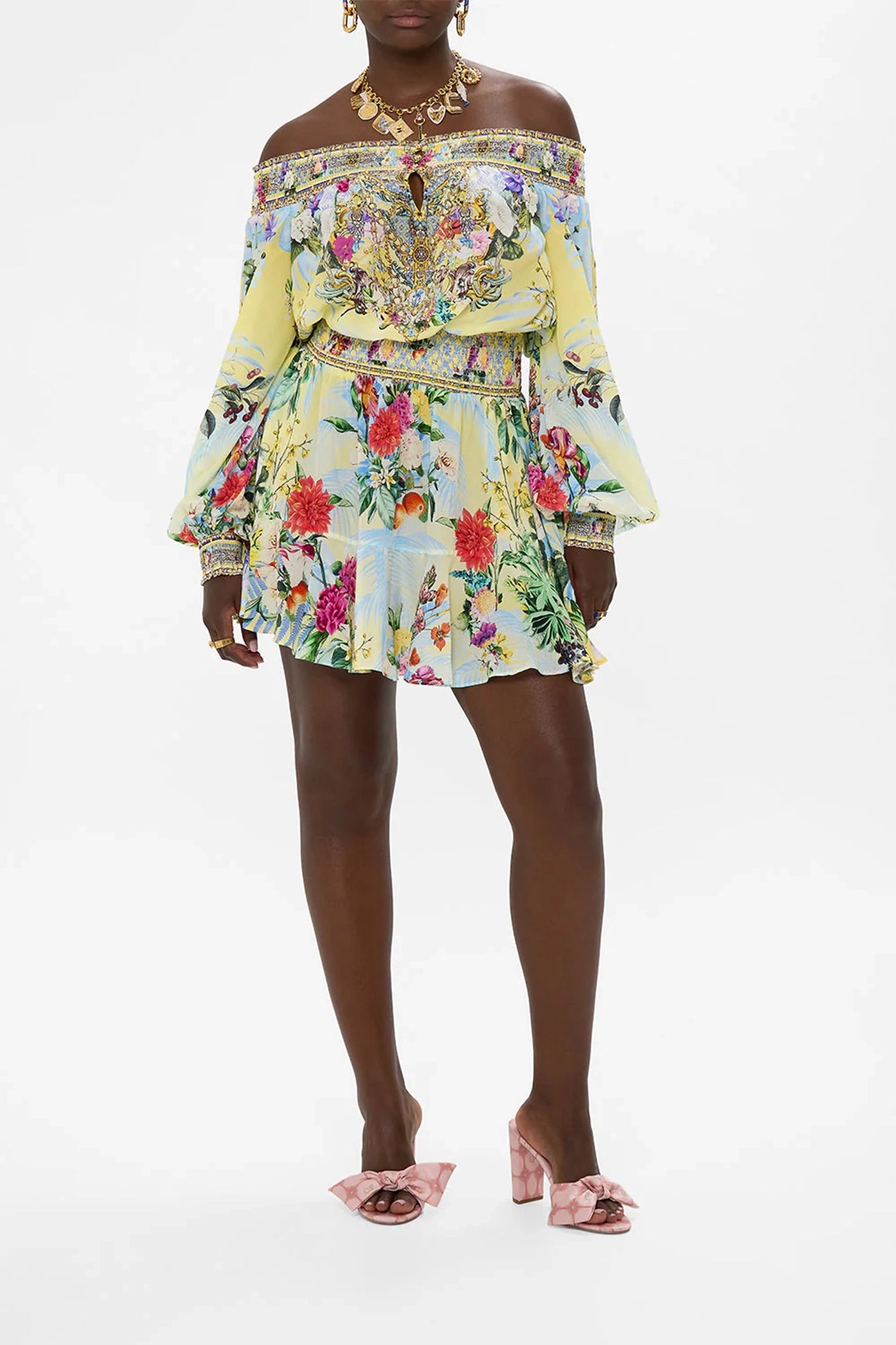 Off Shoulder Short Dress Flor Fantastica