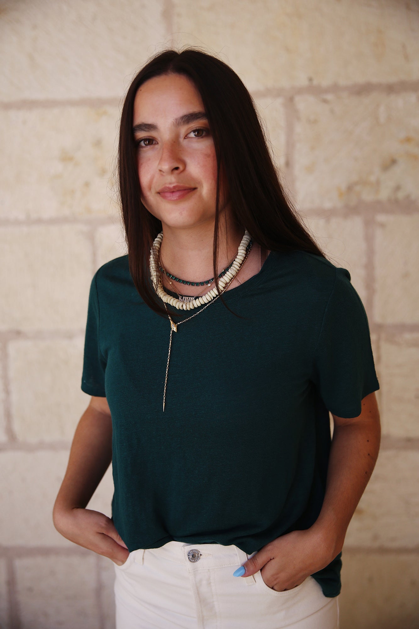 Organic Linen Jersey Crew Neck Short Sleeve Tee Aegean