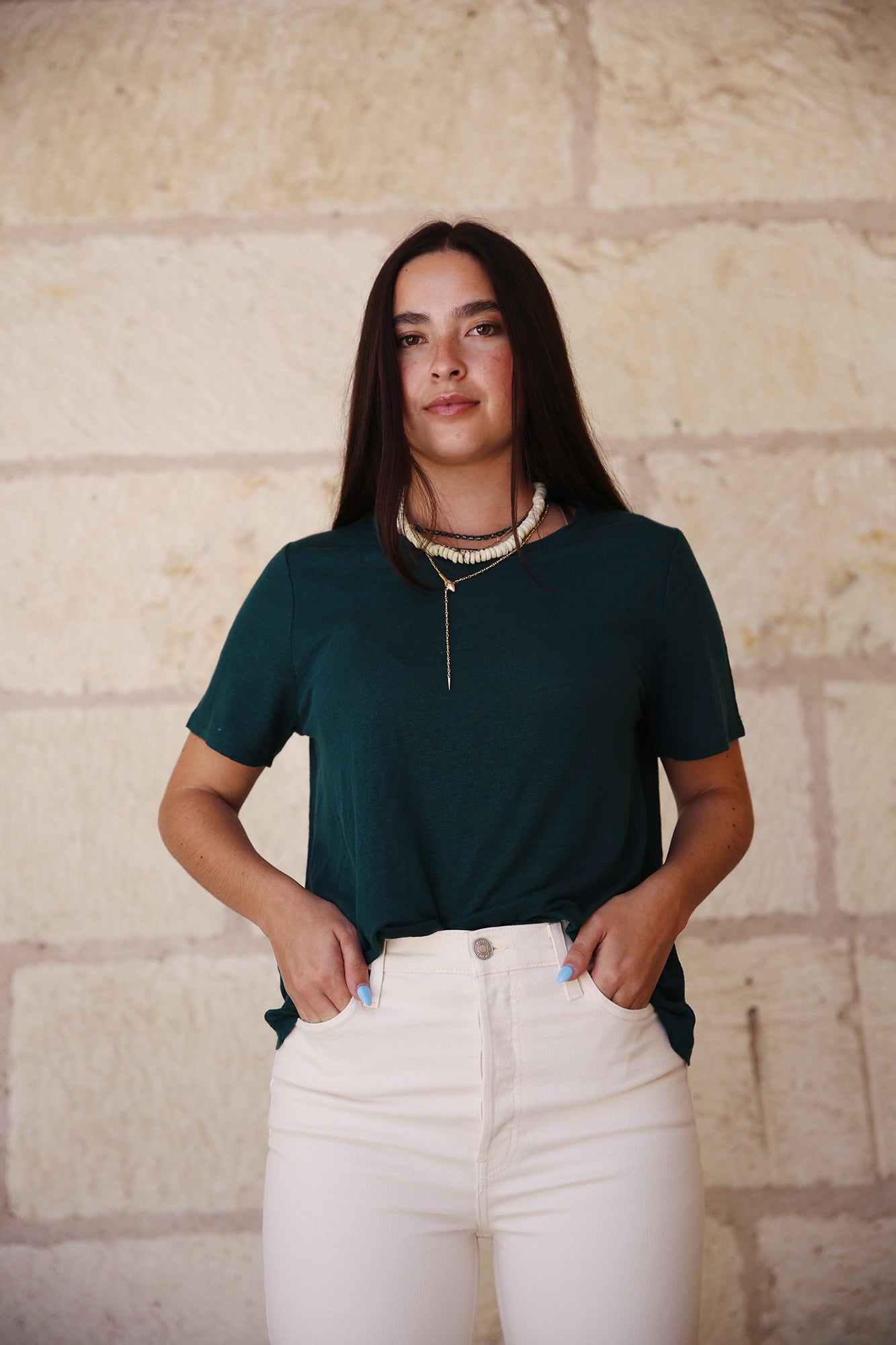 Organic Linen Jersey Crew Neck Short Sleeve Tee Aegean