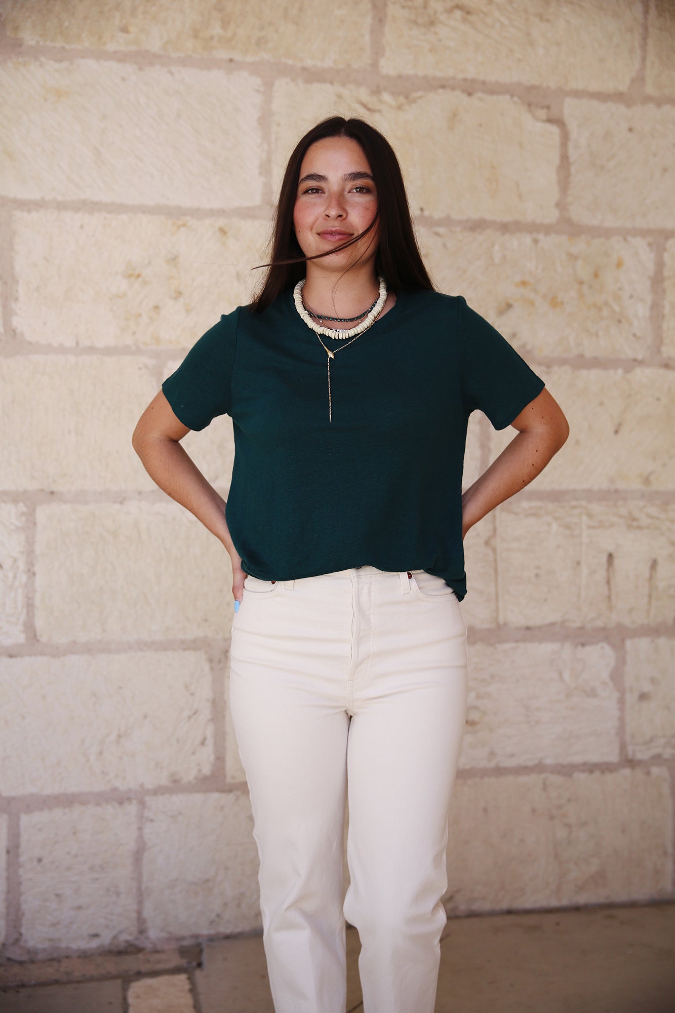 Organic Linen Jersey Crew Neck Short Sleeve Tee Aegean