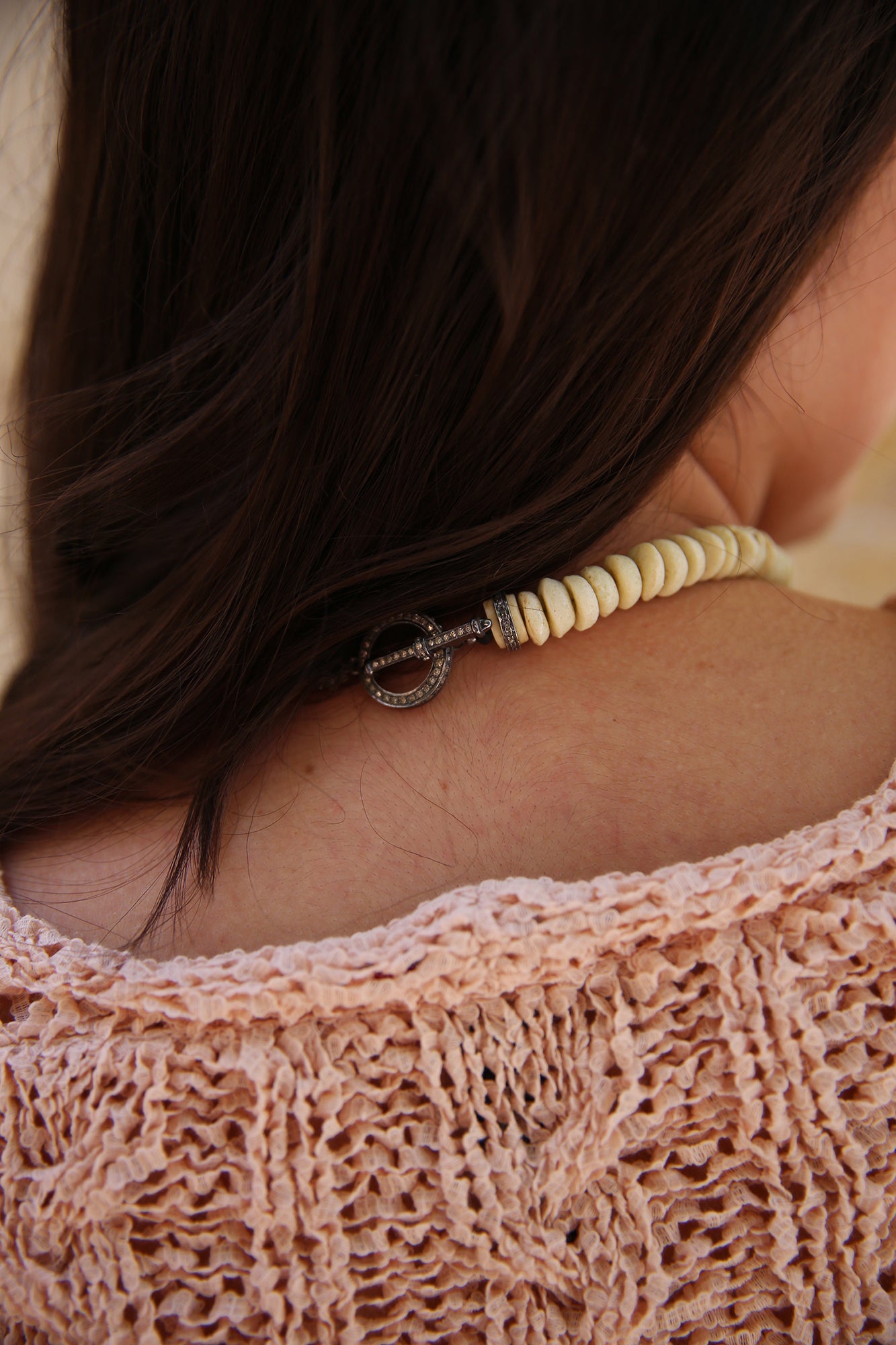 White Shell W/Diamond Clasp