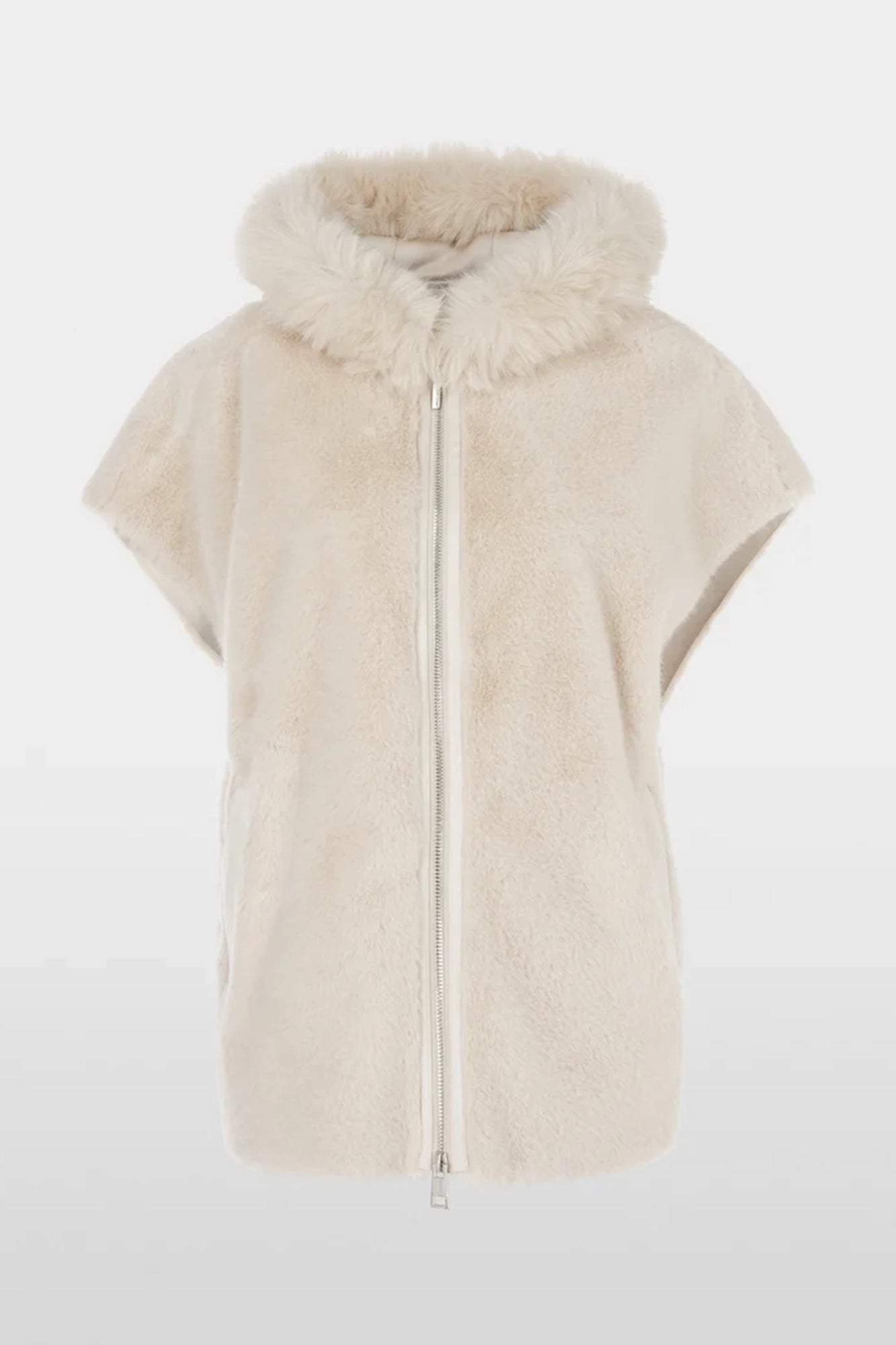 Out Of The Woods Oversized Hooded Vest in Fun Fur Smoke