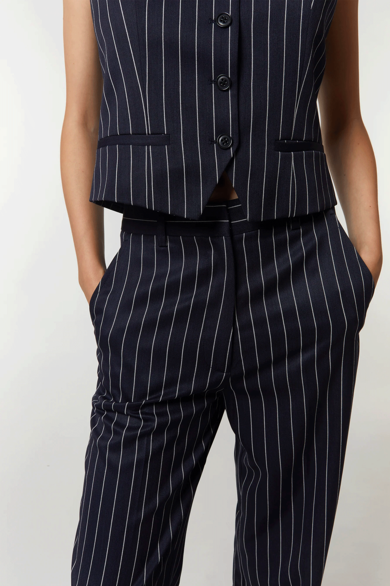 Lucy Mid-Rise Relaxed Fit Pinstripe Trousers
