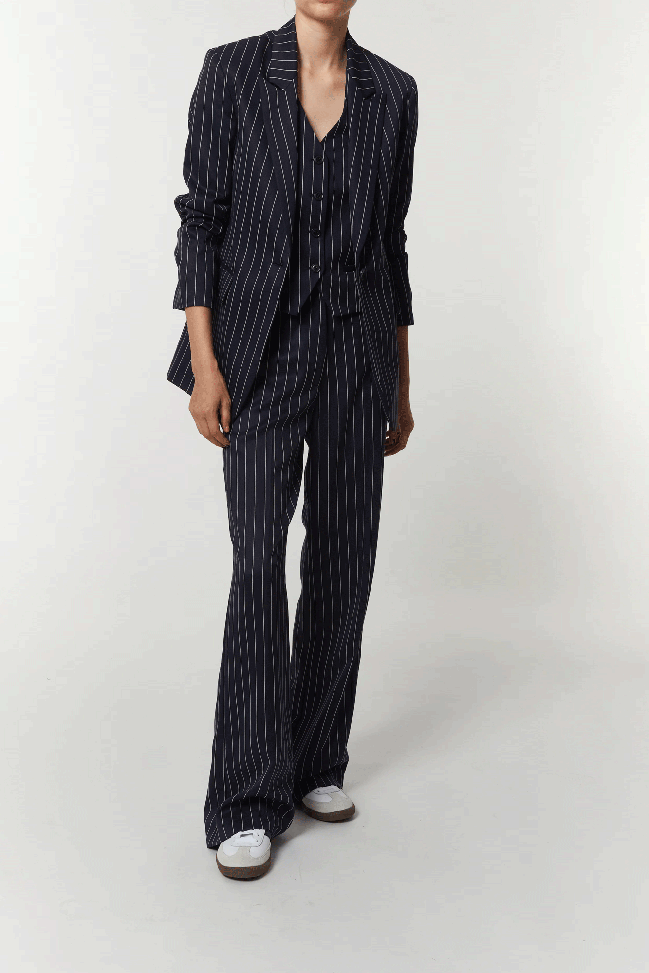 Lucy Mid-Rise Relaxed Fit Pinstripe Trousers