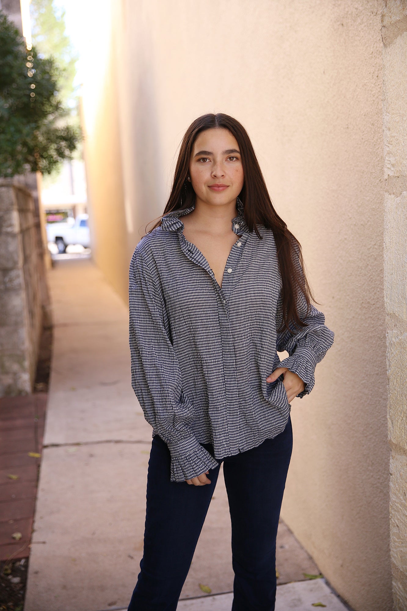 Phoebe Top Navy Mini Check