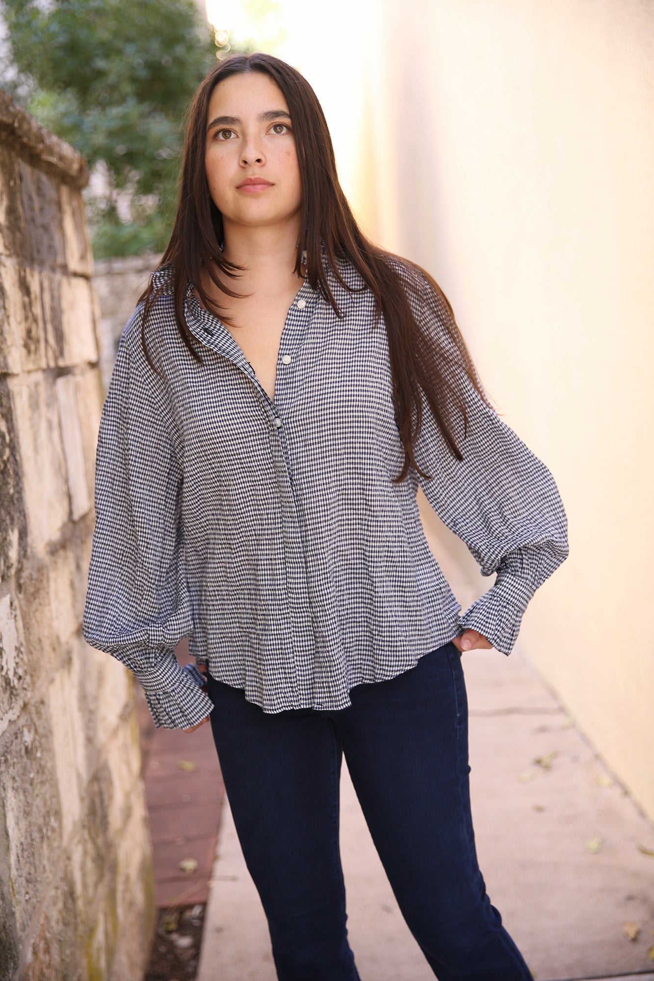 Phoebe Top Navy Mini Check