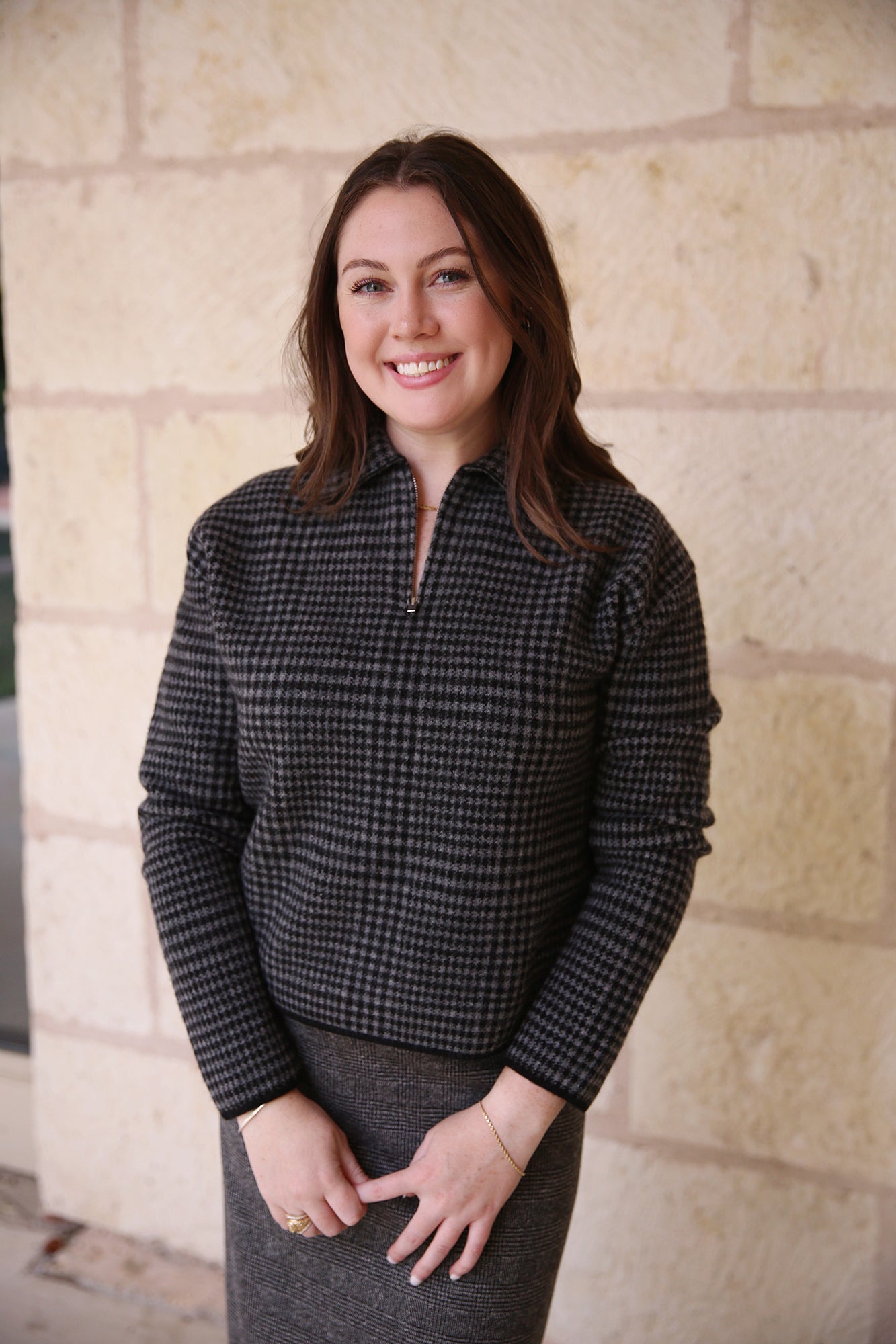 Plaid Wool-Cashmere Half-Zip Pullover Heather Smoke/Black Combo