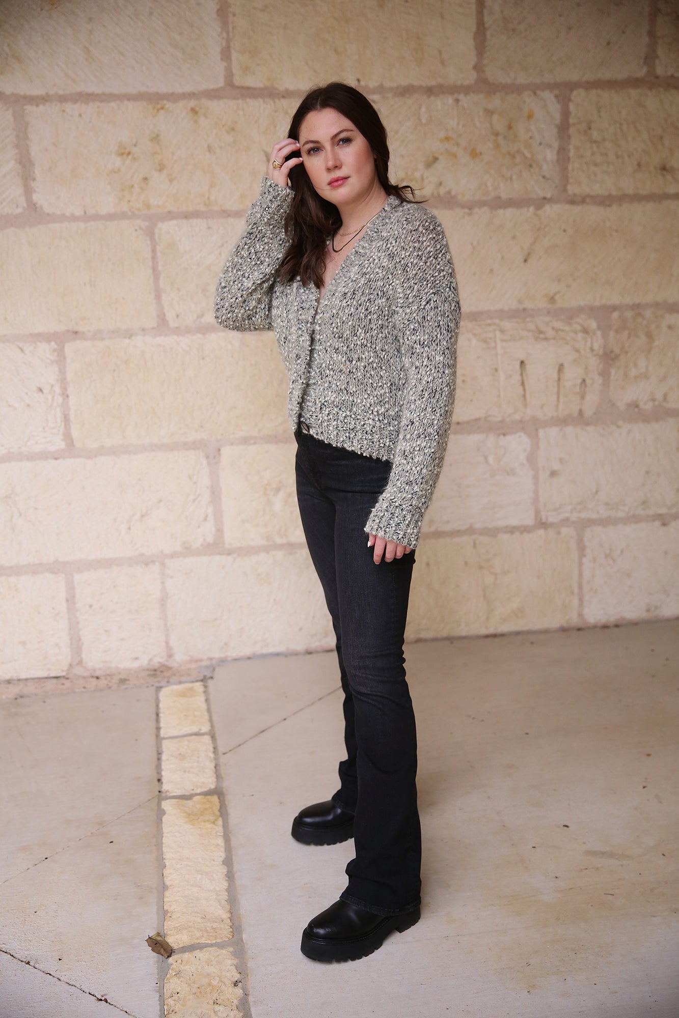Poetry Motion Oversized Cardigan Knitted in Germany Frozen Sage