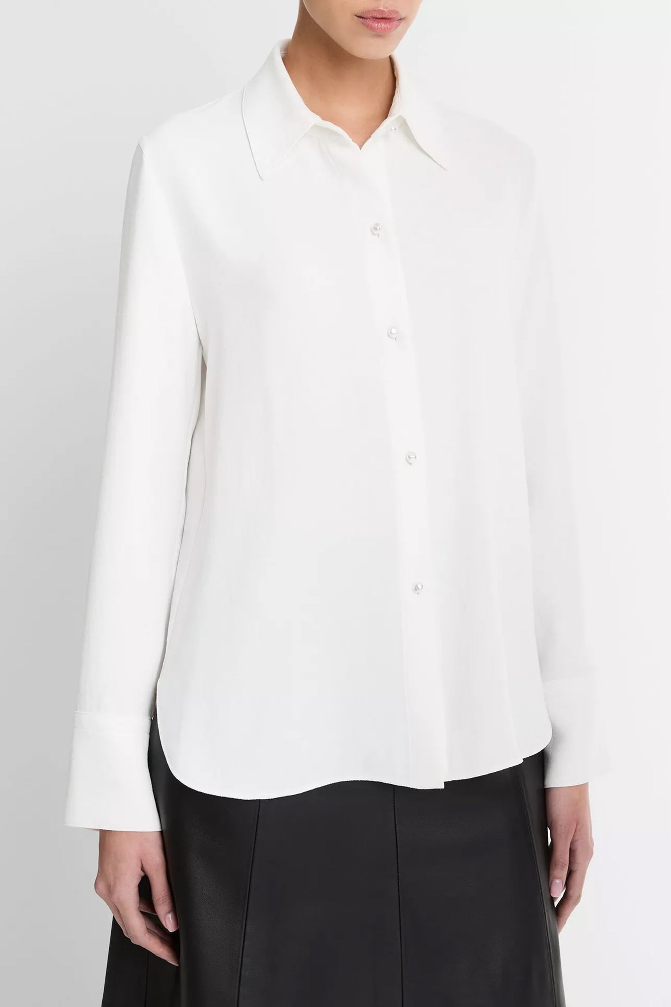 Pearl-Button Down Long Sleeve Shirt Off White