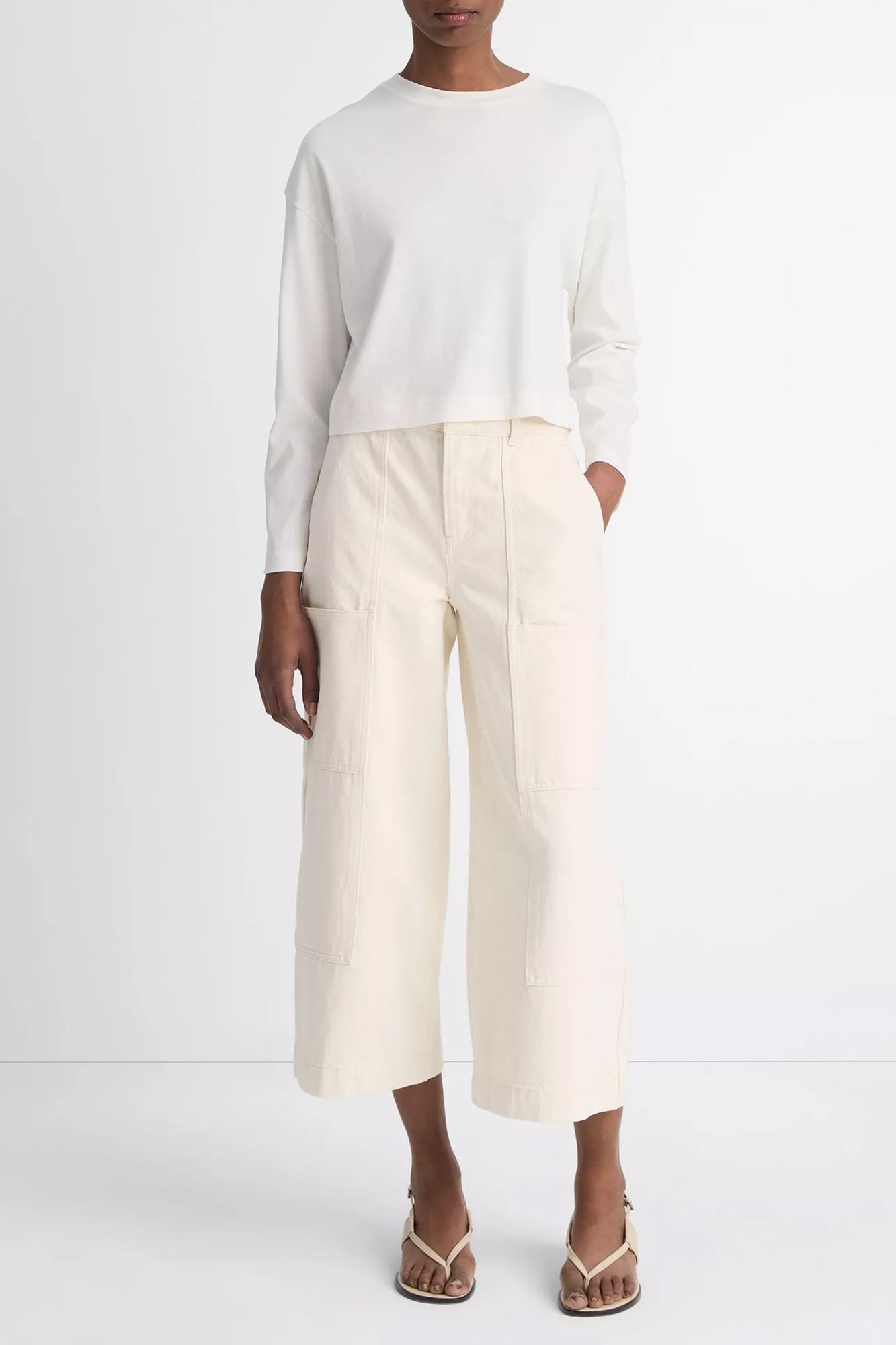 Pima Cotton Longsleeve Cropped T-Shirt Off White