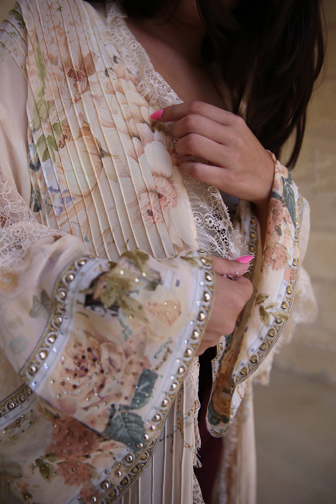Pintuck Layer With Lace Detail Dress Adorned In Antiquity