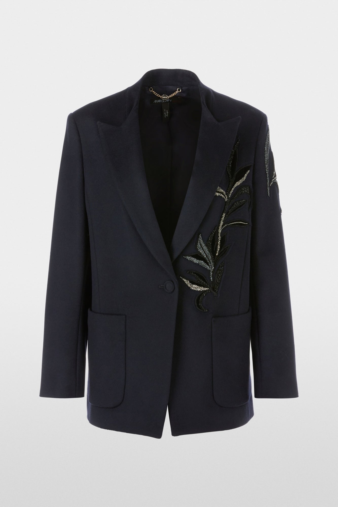 Poetry Motion Blazer With Floral Glitter Appliqué Midnight Blue