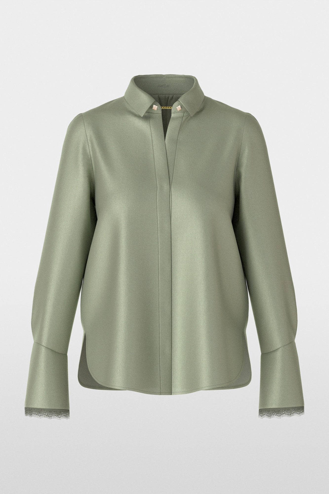 Poetry Motion Fine Silk Blouse With Chain Button Frozen Sage