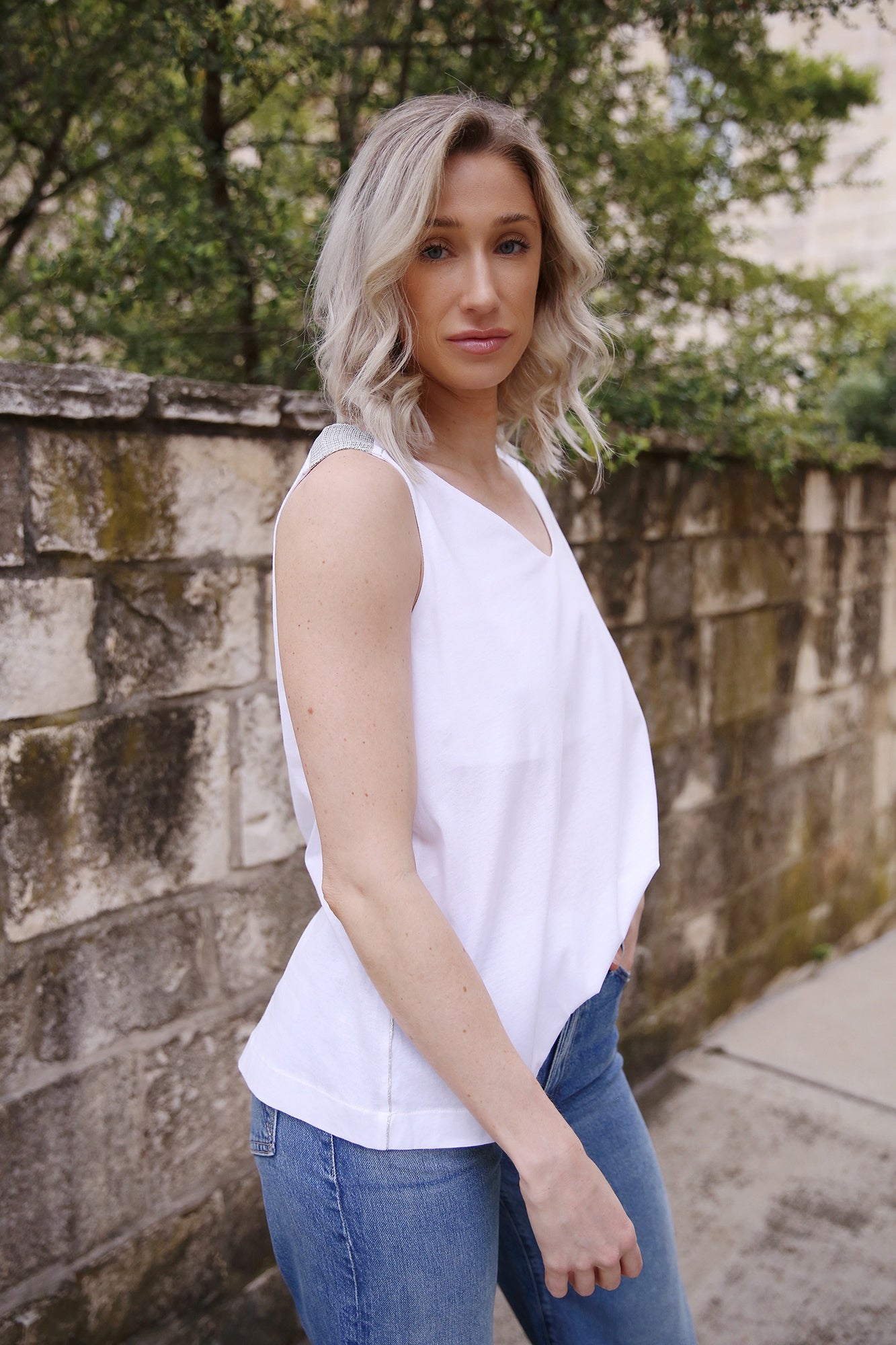 Shoulder and Side Detail White Tank Top