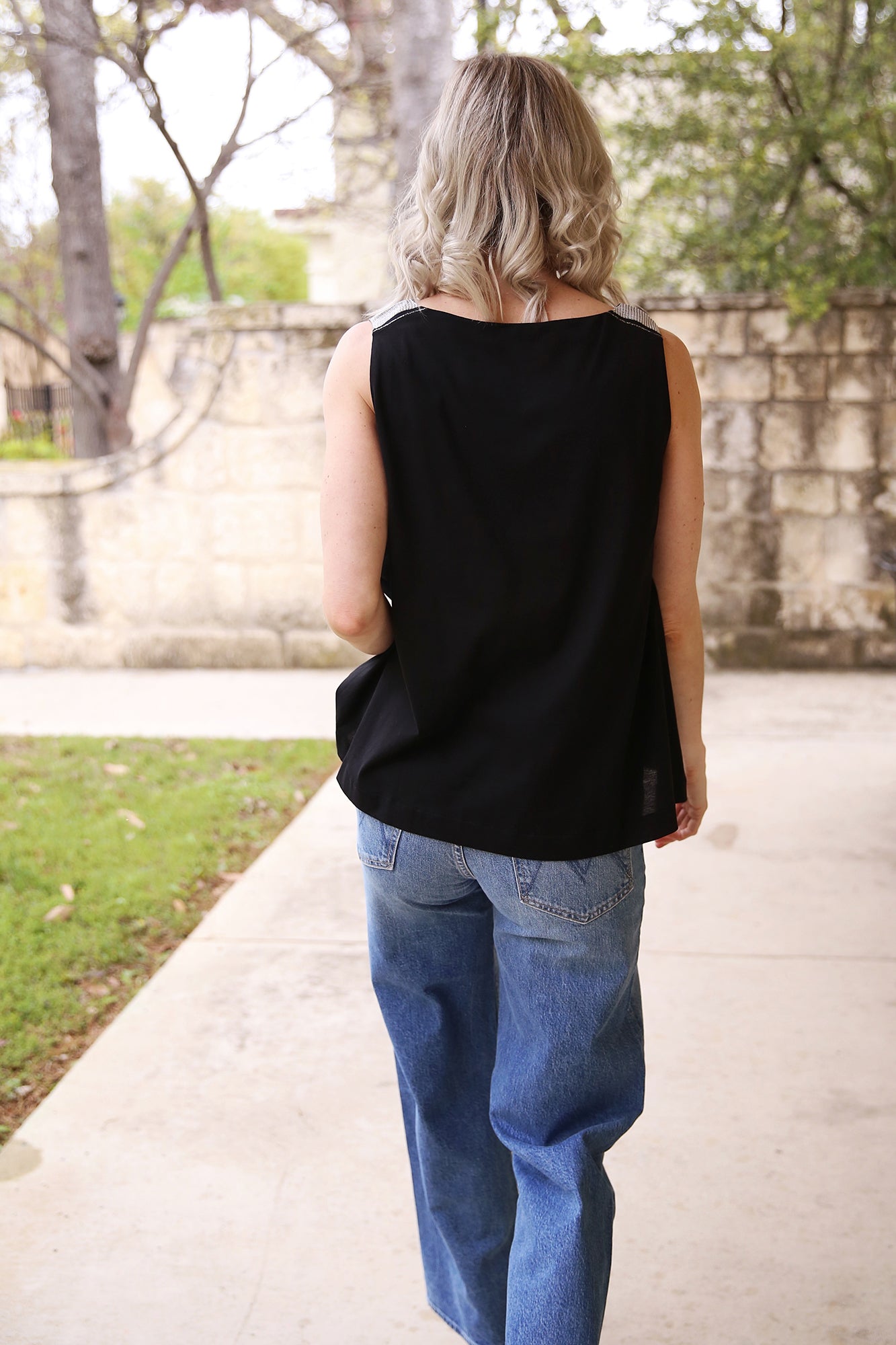 Shoulder and Side Detail Black Tank Top