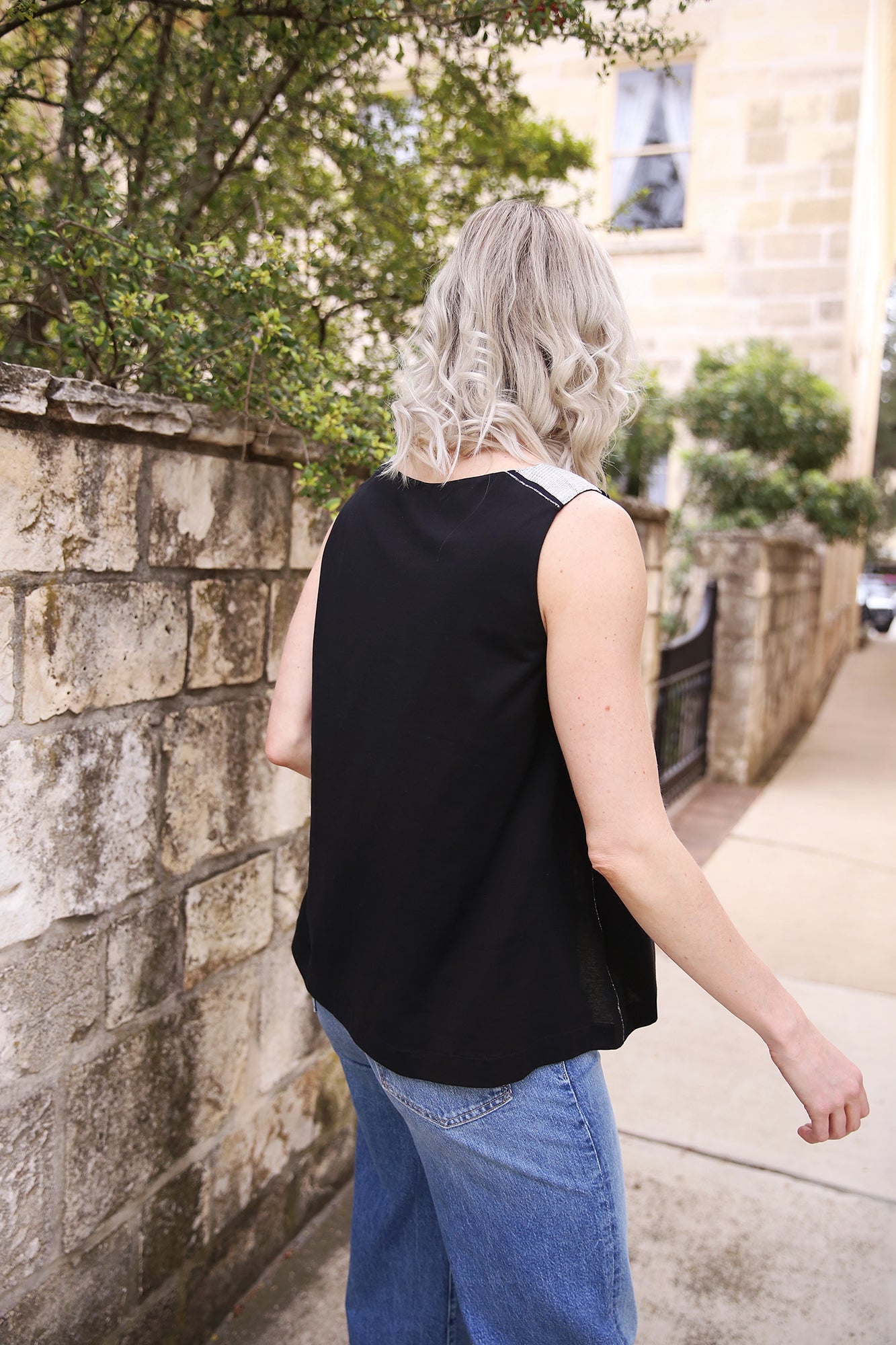 Shoulder and Side Detail Black Tank Top