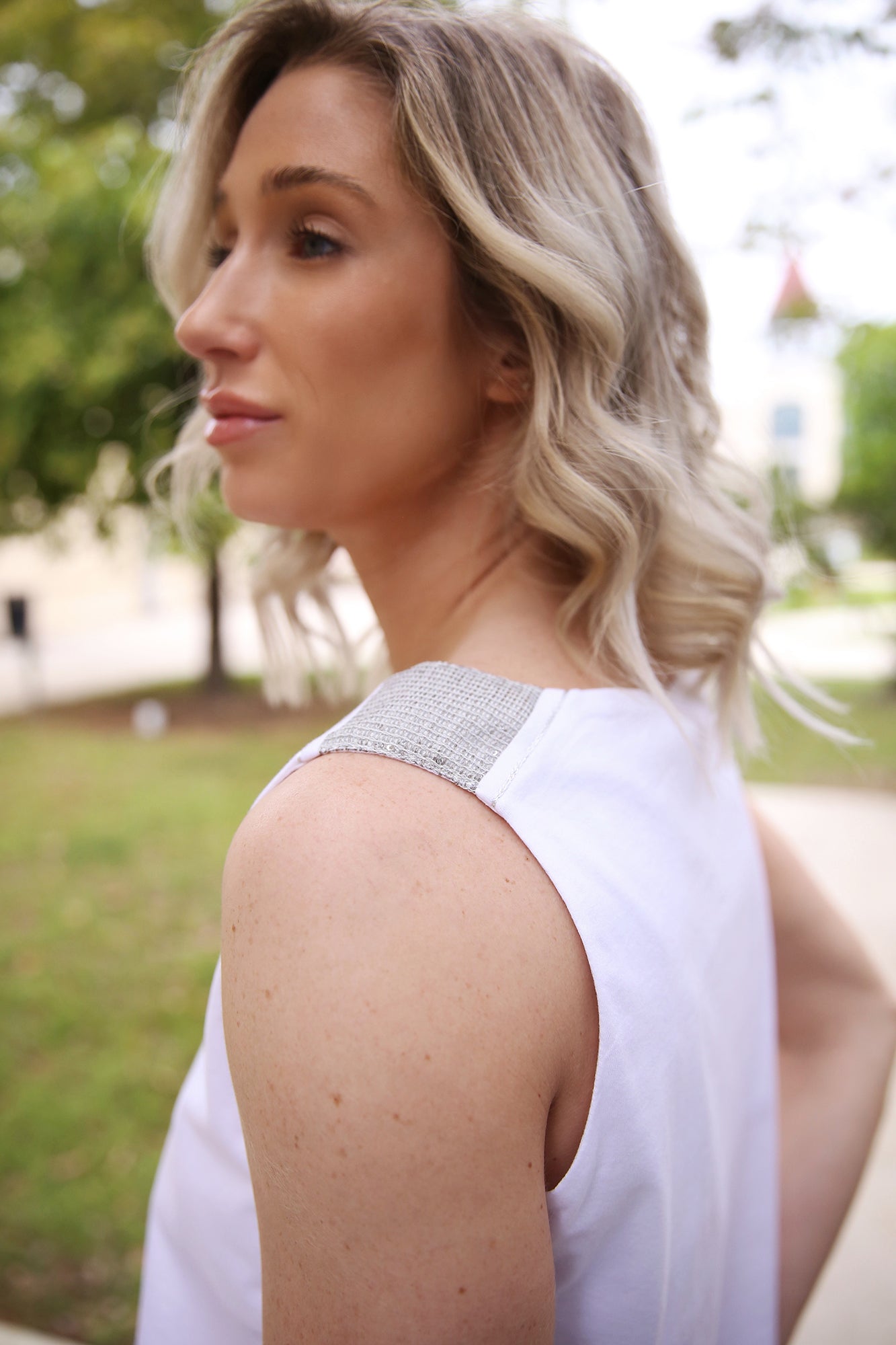 Shoulder and Side Detail White Tank Top