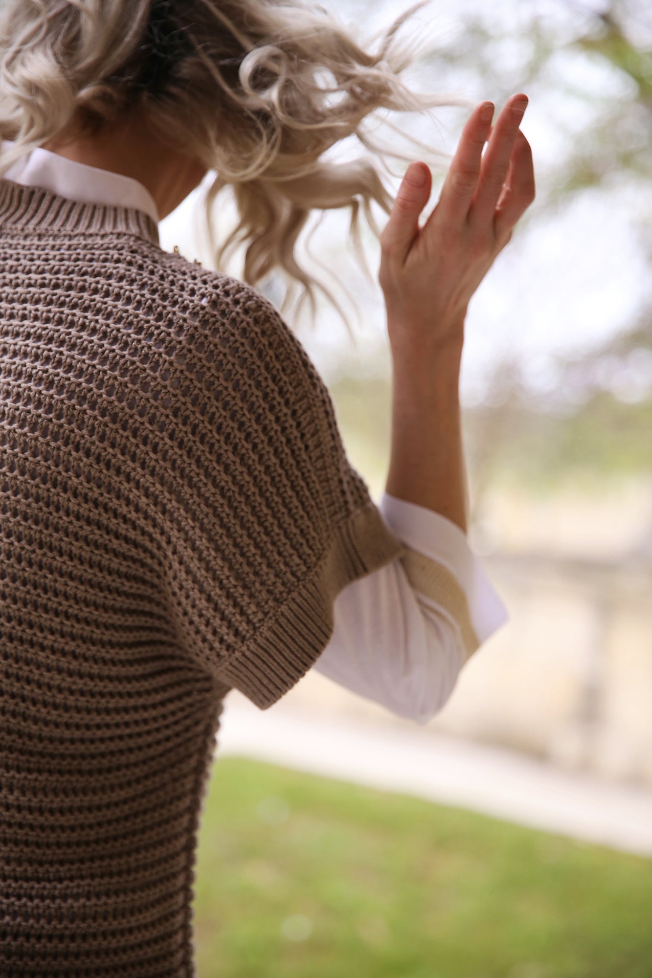 Woven Round Neck Poncho Sweater