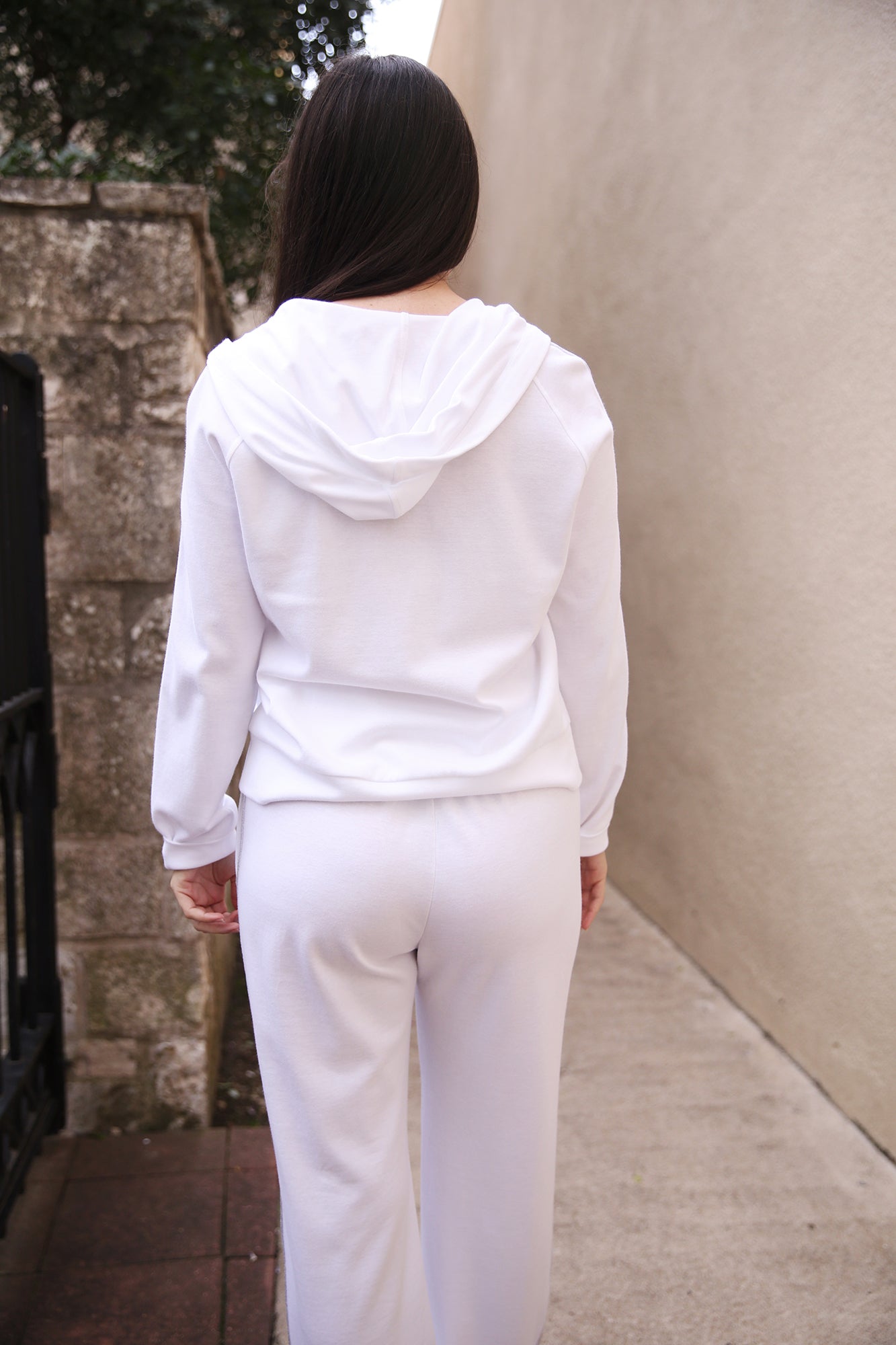White With Grey And Silver Side Stripe Hooded Zip Sweatshirt