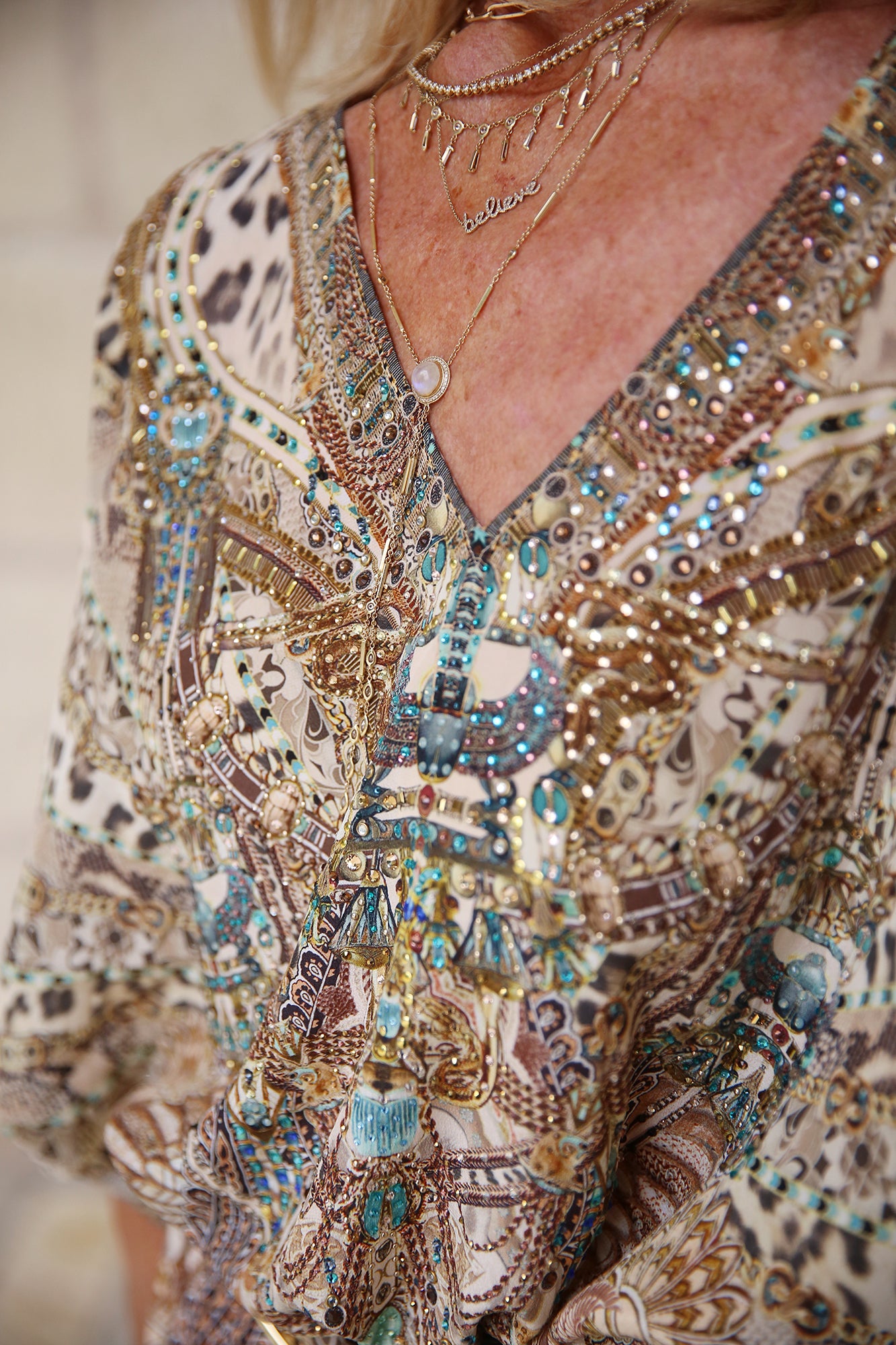 Rectangular V Neck Kaftan With Fringing The Throne Room