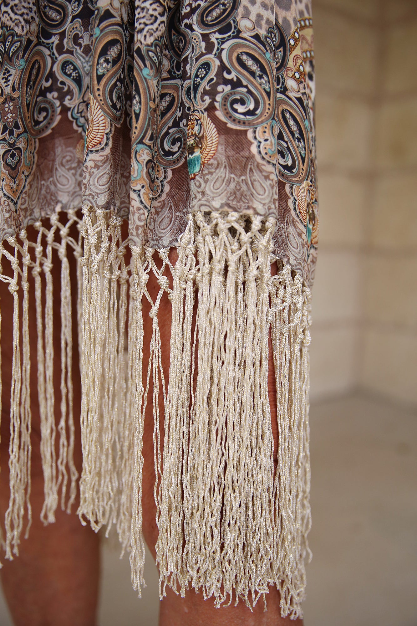 Rectangular V Neck Kaftan With Fringing The Throne Room