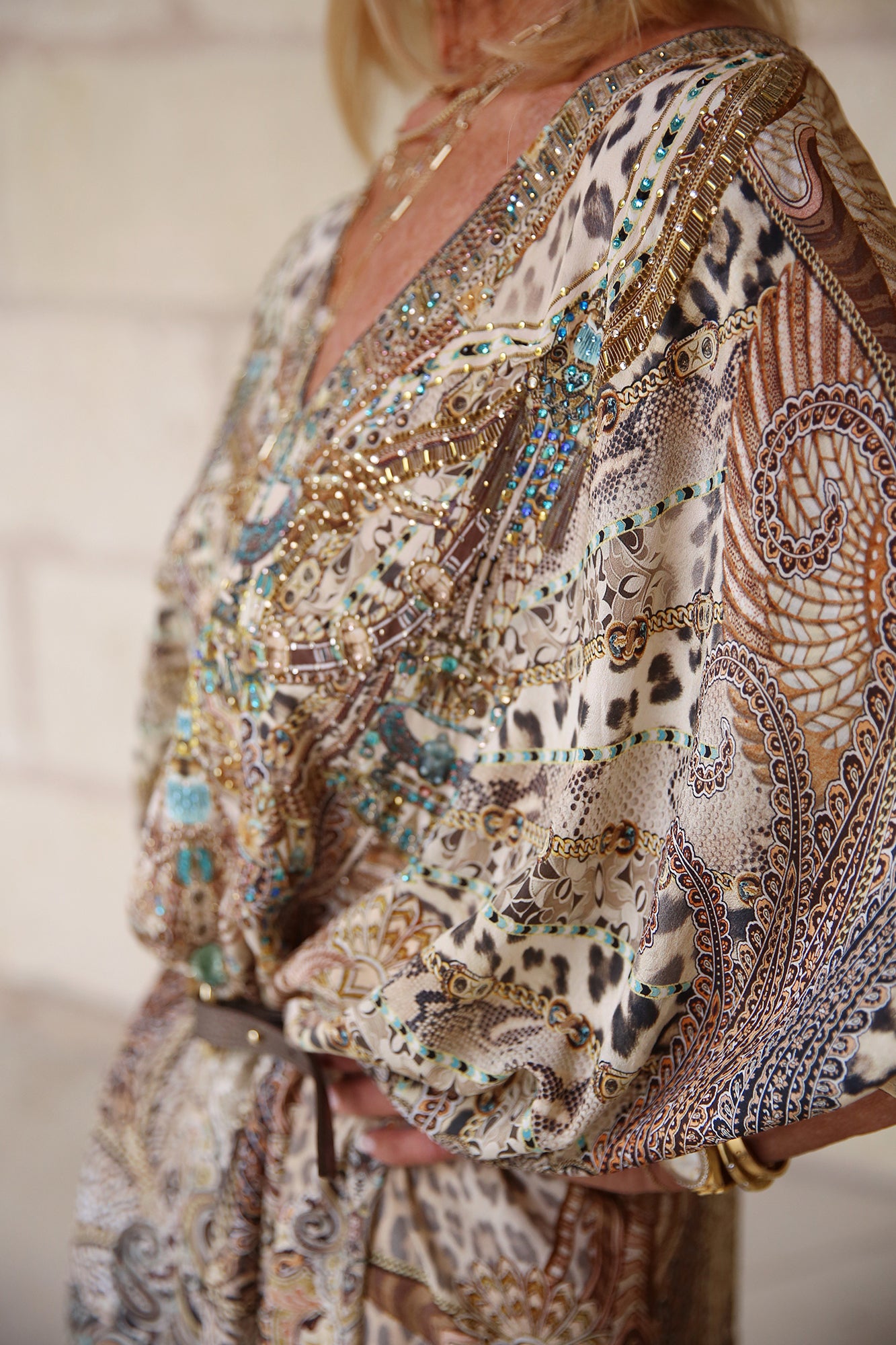 Rectangular V Neck Kaftan With Fringing The Throne Room