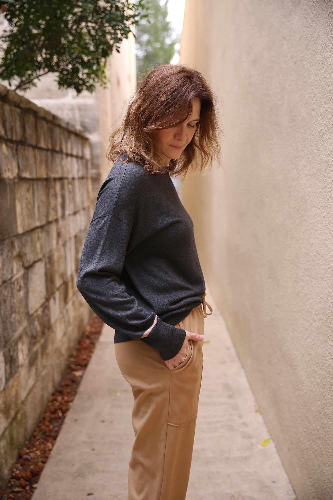 Round Neck Sweater Antracite/Nocciola + Cat